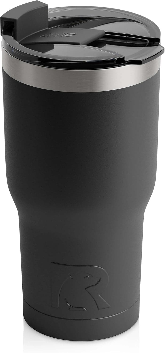 RTIC Vaso aislado de 20 onzas, taza de viaje de café de acero inoxidable con tapa, a prueba de derrames, bebidas calientes y frías, taza térmica portátil para coche, camping, negro