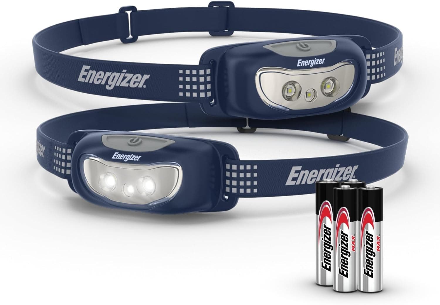 Linterna frontal LED universal Energizer (paquete de 2), faros delanteros resistentes al agua IPX4, luz frontal brillante para exteriores, camping, correr, tormenta, luz LED de supervivencia para emergencias (pilas incluidas)