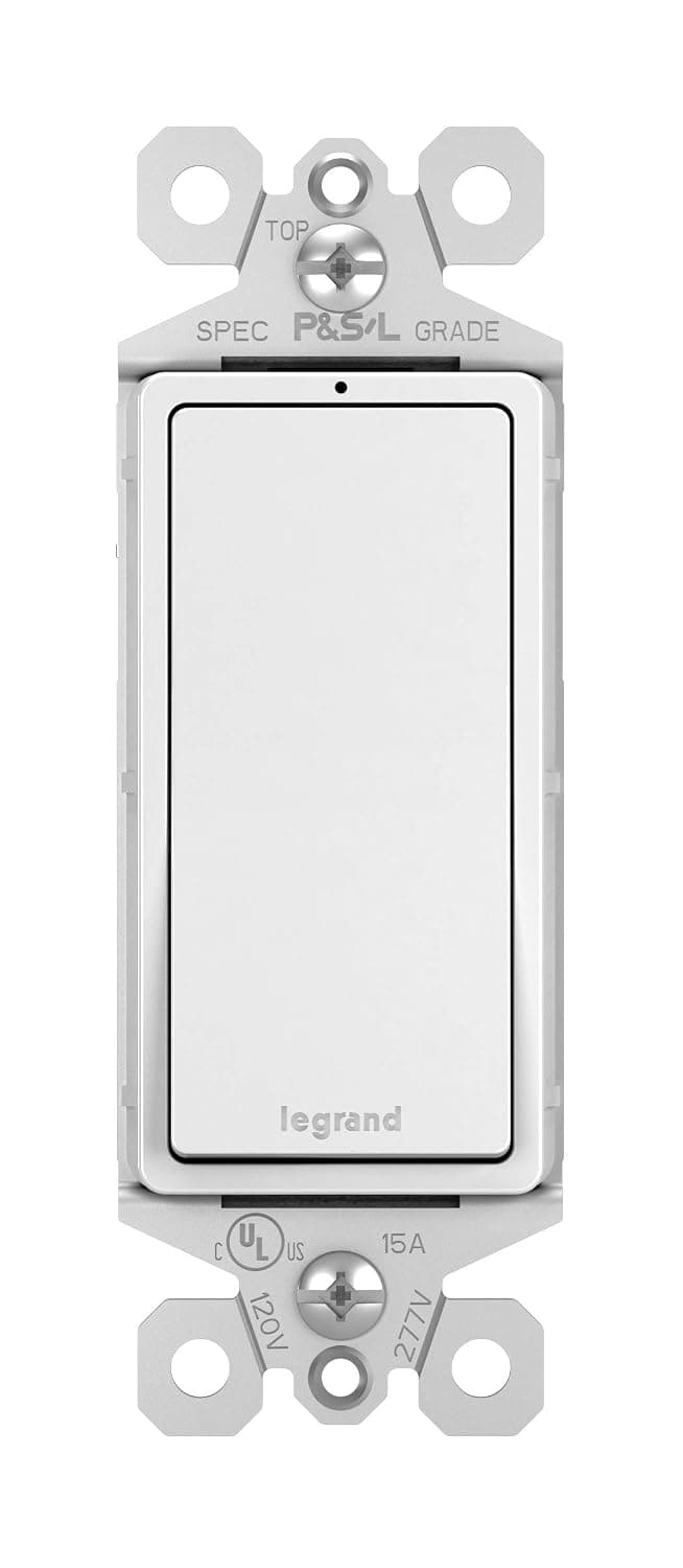 Legrand radiant TM870WSLCC10 15 Amp Rocker Wall Switch with Locator Light, Single Pole Decorator Light Switches, White (1 Count)
