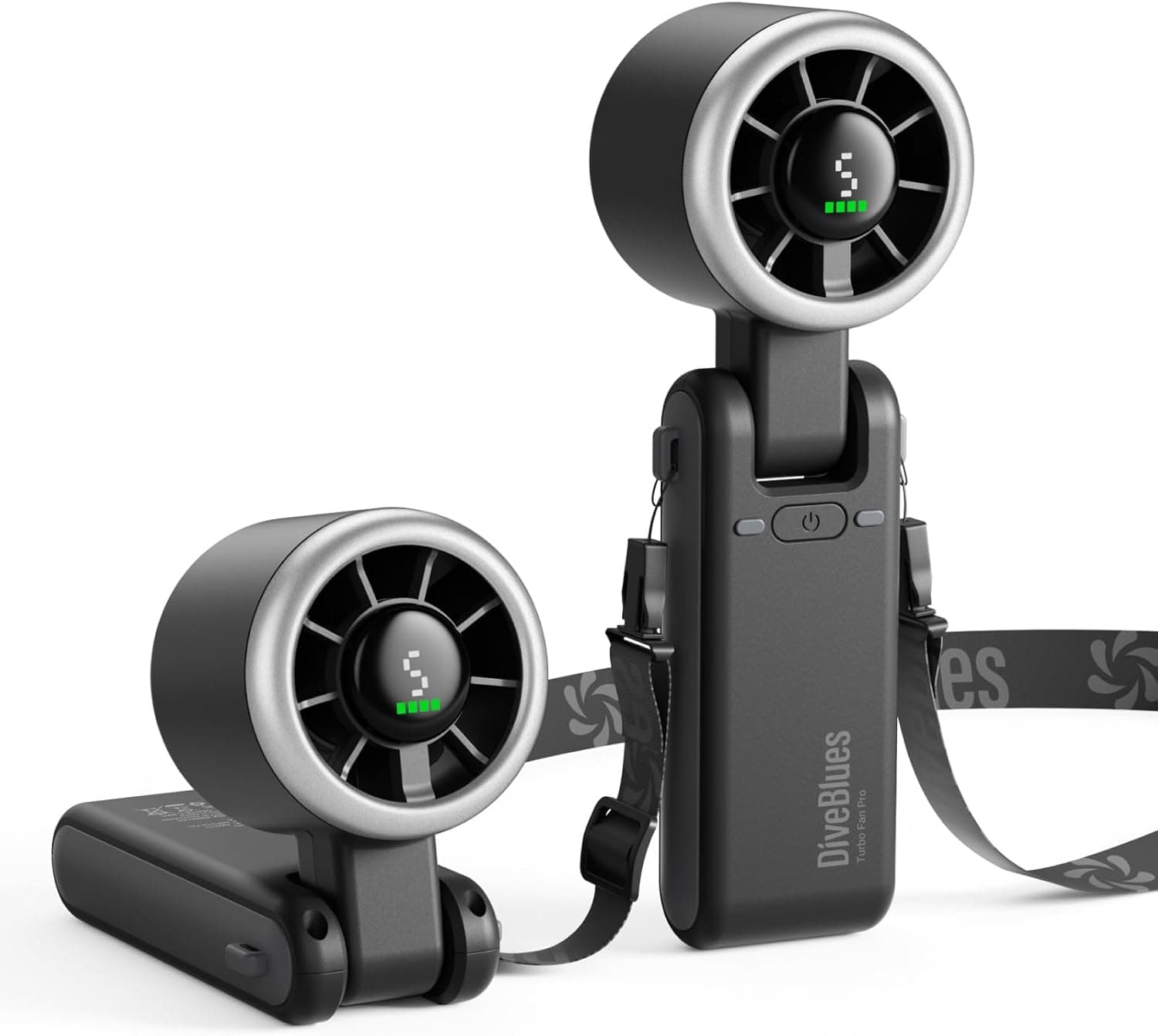 Ventilador turbo portátil de mano Diveblues | Ventilador de mano/cuello/escritorio 3 en 1, hasta 12 horas de trabajo, viento de 5 velocidades, funciona con pilas, viajes, trabajo, actividades al aire libre