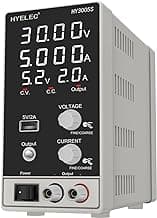 Fuente de alimentación CC variable 30 V 5 A, fuente de alimentación regulada con conmutación ajustable Hyelec con pantalla LED de 4 dígitos, ajustes gruesos y finos, interfaz USB 5 V 2 A, voltaje de entrada de 110 V