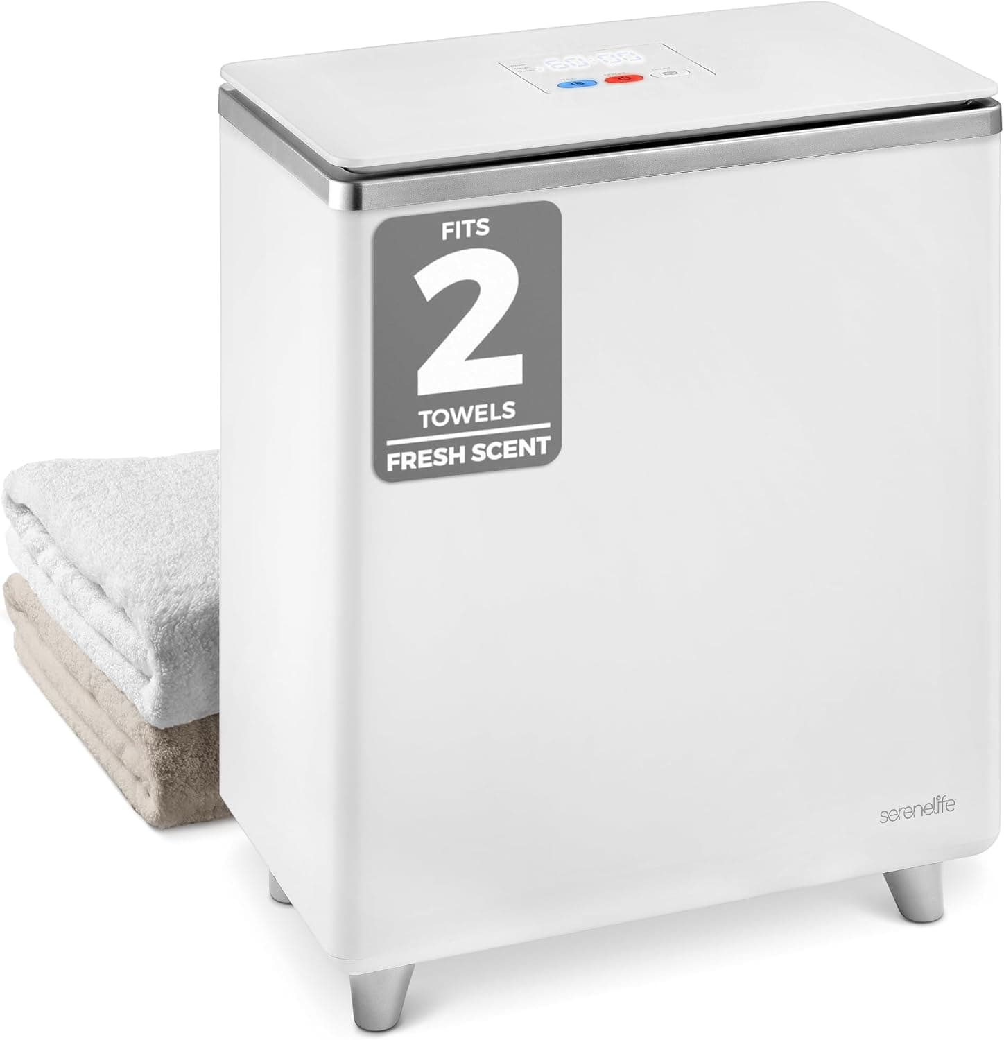 SereneLife Calentador de toallas rectangular de lujo – Calentador de spa y baño con fragancia personalizada, apagado automático, se adapta a 2 toallas grandes, mantas, albornoces y pijamas – Regalo perfecto para él y ella (plateado)
