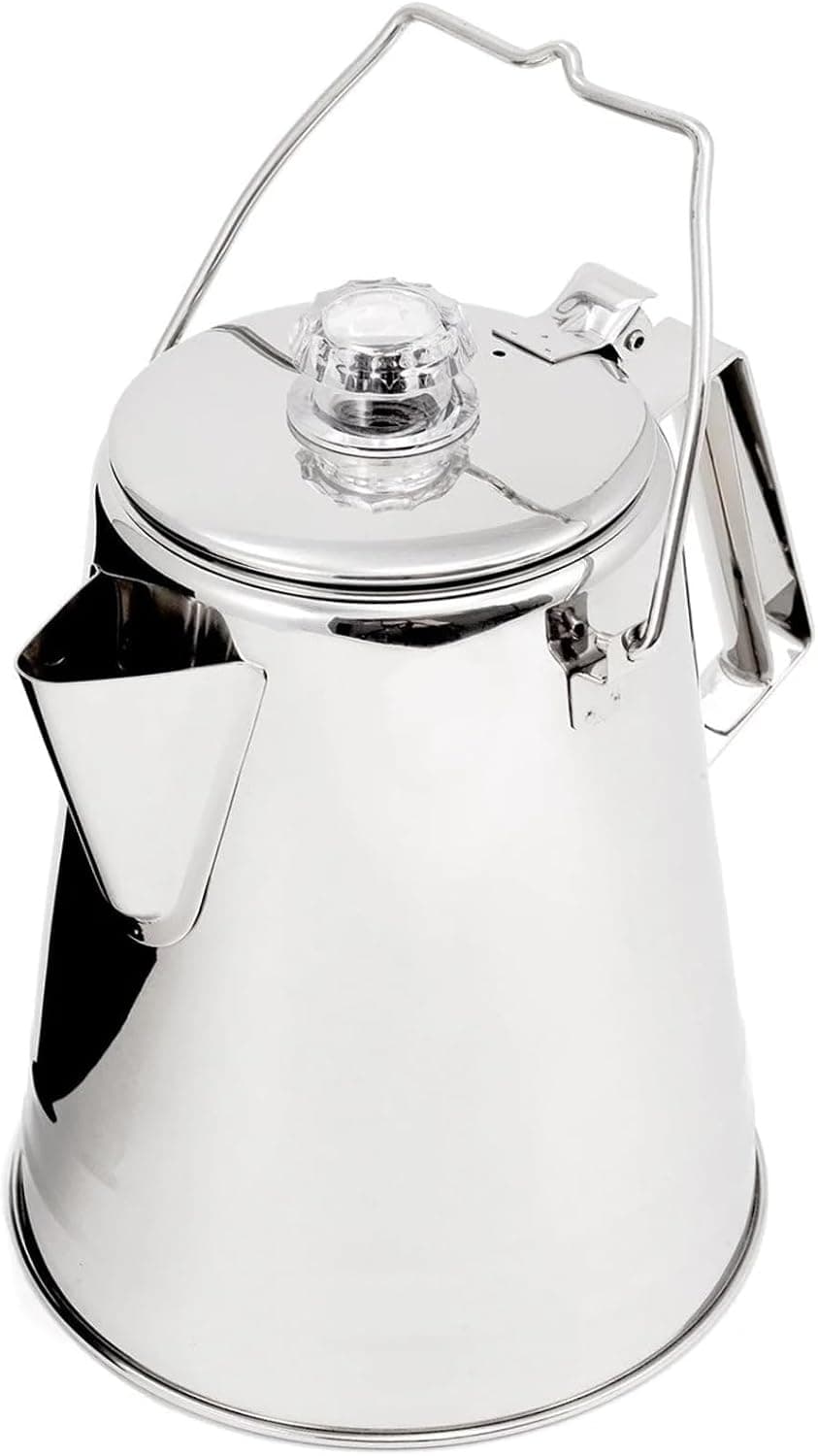 Cafetera percoladora GSI Outdoors I Glacier de acero inoxidable ultrarresistente para preparar café sobre la estufa y el fuego | Ideal para acampar en grupo, 14 tazas.