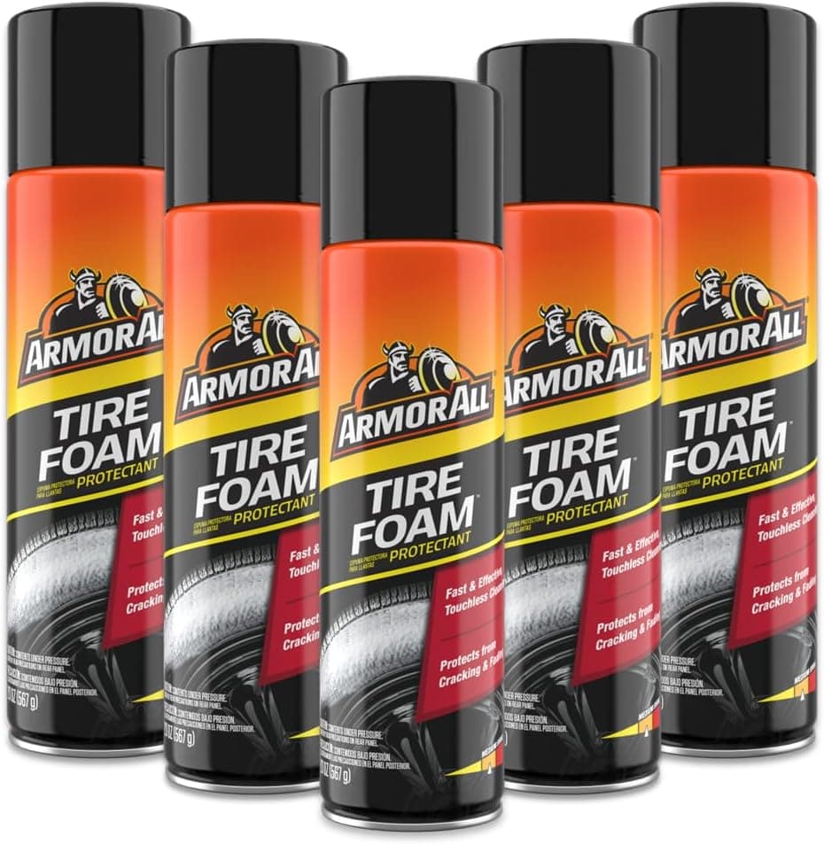 Armor All Tire Foam, spray limpiador de neumáticos para automóviles, camiones, motocicletas, 20 onzas cada uno, 1.25 libras (paquete de 5)