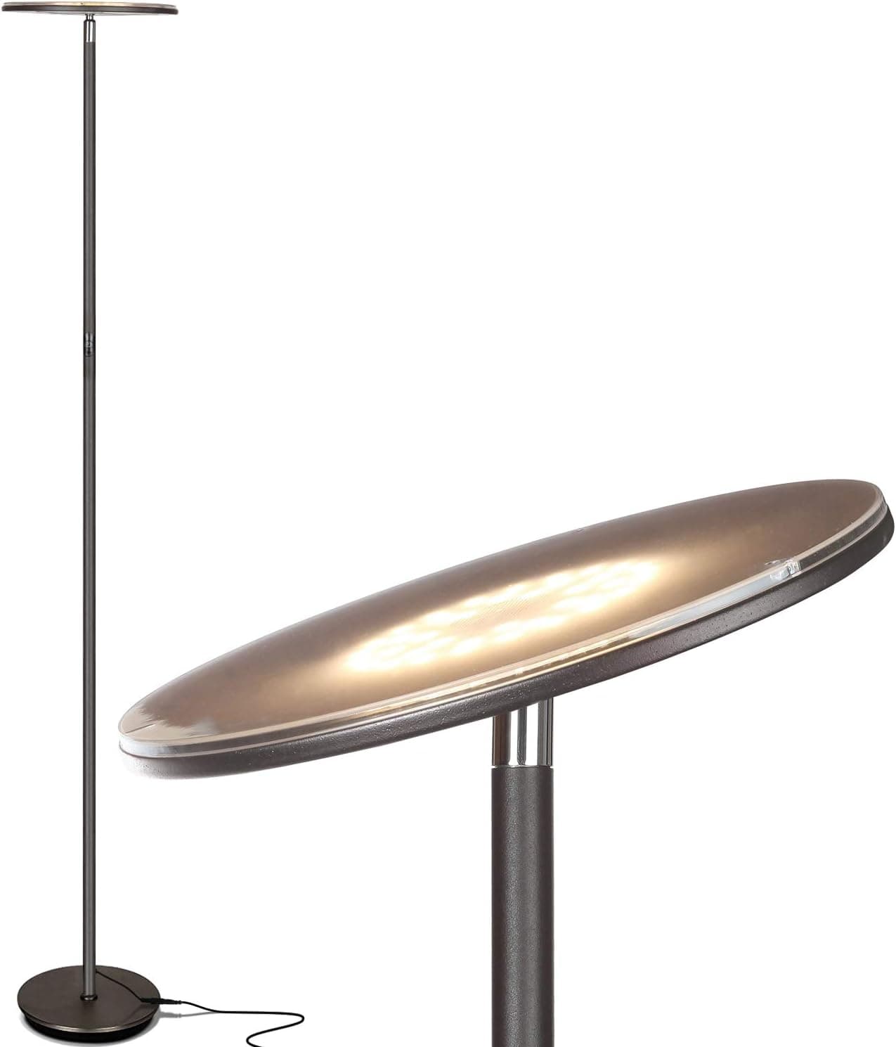 Brightech Sky Lámpara de pie LED, Torchiere Lámpara de pie súper brillante para decoración de sala de estar y oficina - Lámpara de pie alta regulable con luz cálida para dormitorio y lectura - Bronce