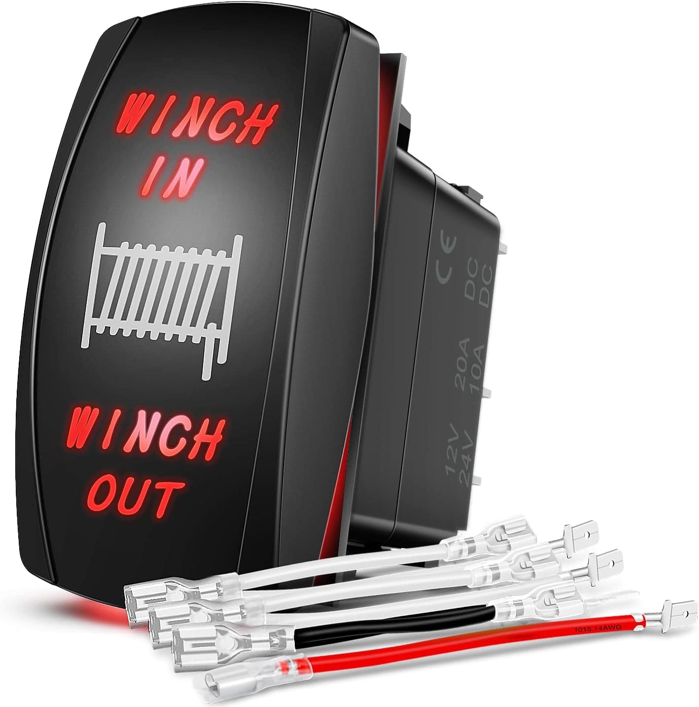 Nilight interruptor basculante de entrada y salida de cabrestante de 7 pines DPDT palanca momentánea | (Encendido) Apagado (Encendido) Eléctrico de 3 vías 12V/20A 24V/10A Rojo impermeable con cables de puente para camiones RV Barcos Automotrices