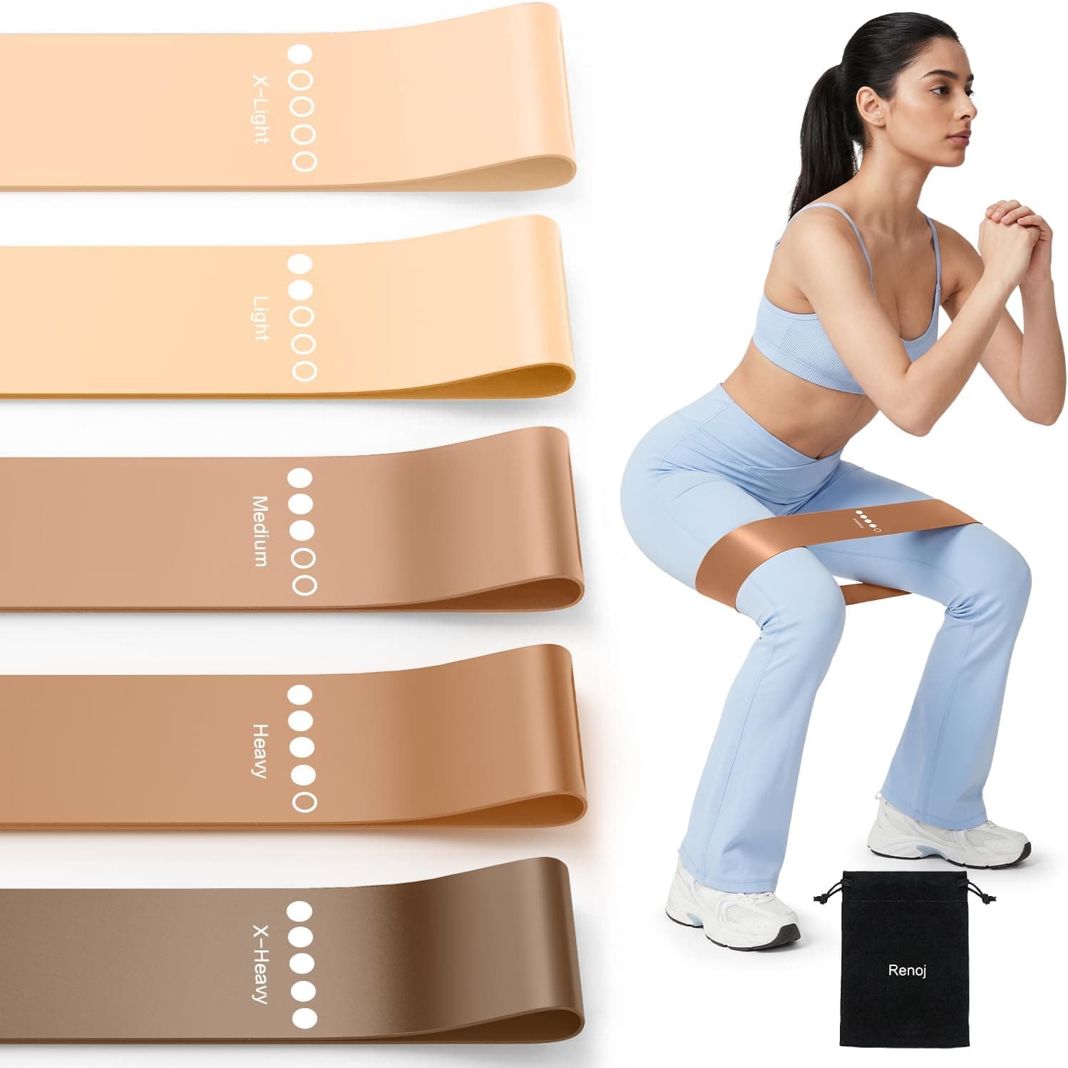 Bandas de resistencia para hacer ejercicio, paquete de 5 bandas elásticas de ejercicio para entrenamiento de fuerza, estiramiento, entrenamiento; Equipo de gimnasio en casa para mujeres y hombres, Pilates, Yoga, fisioterapia, kit de ejercicio para brazos y glúteos de piernas