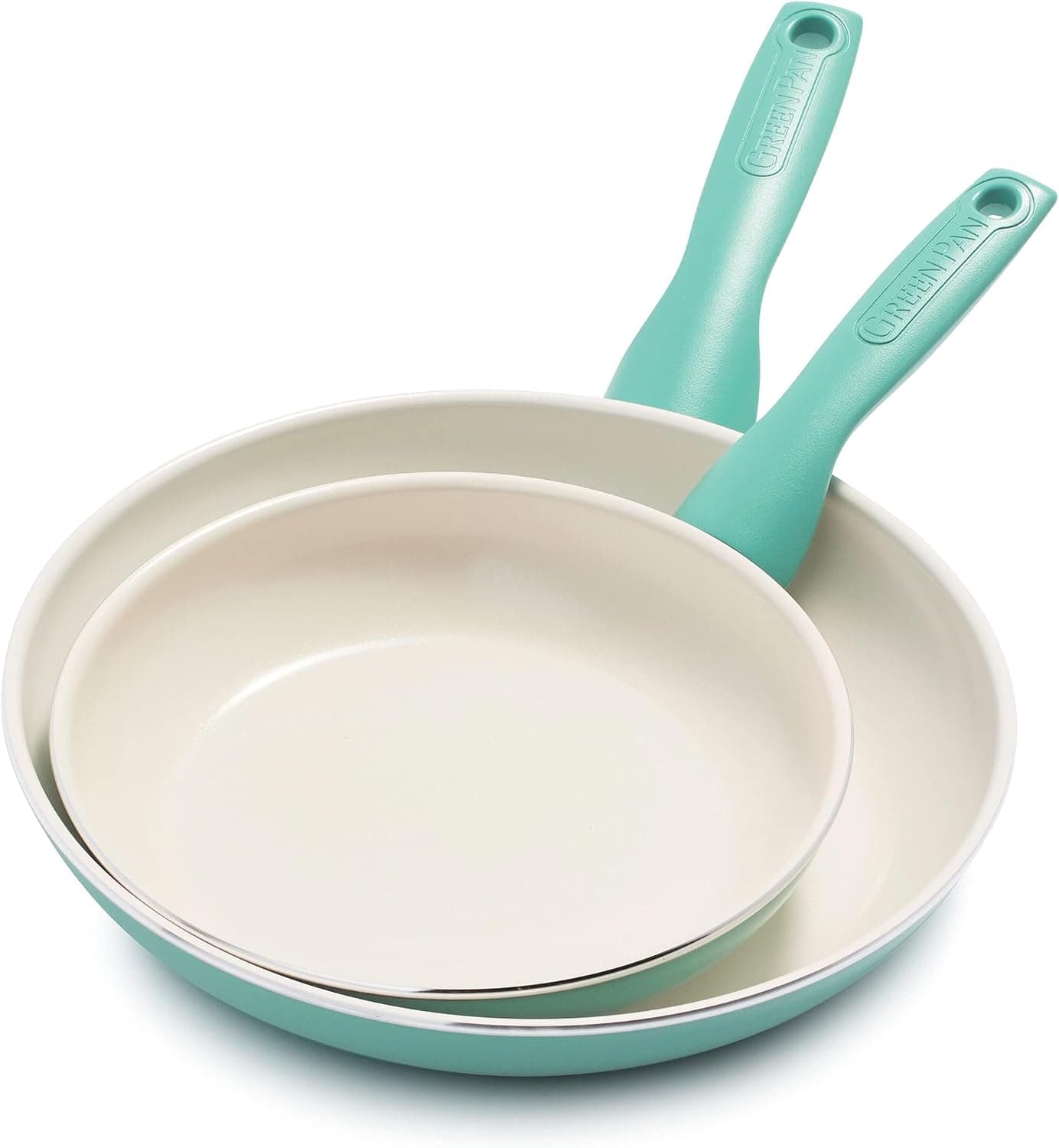 GreenPan Rio Juego de sartén antiadherente de cerámica saludable de 8 y 10 pulgadas, sin PFAS, apto para lavavajillas, turquesa