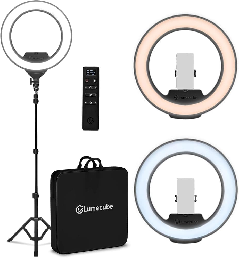 Luz anular Lume Cube Pro | Iluminación profesional inalámbrica para fotografía, streaming y vídeo | Color y brillo totalmente ajustables | Incluye soporte para trípode portátil y resistente y estuche de transporte acolchado