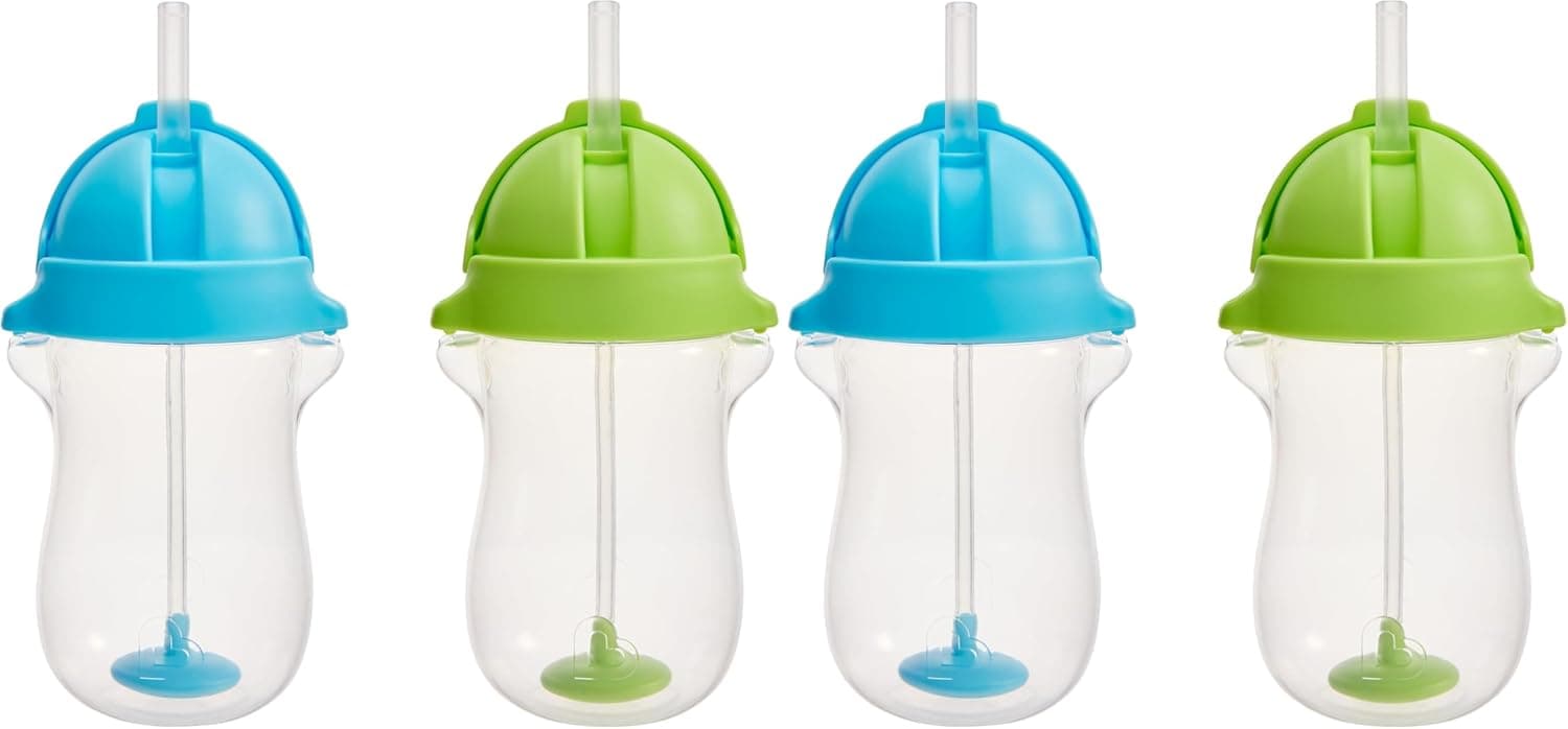 Tazas de paja Munchkin, 10 onzas, pesadas, tapa de bloqueo de clic | Paquete de 4 | Azul/Verde | Niño pequeño | Cualquier ángulo