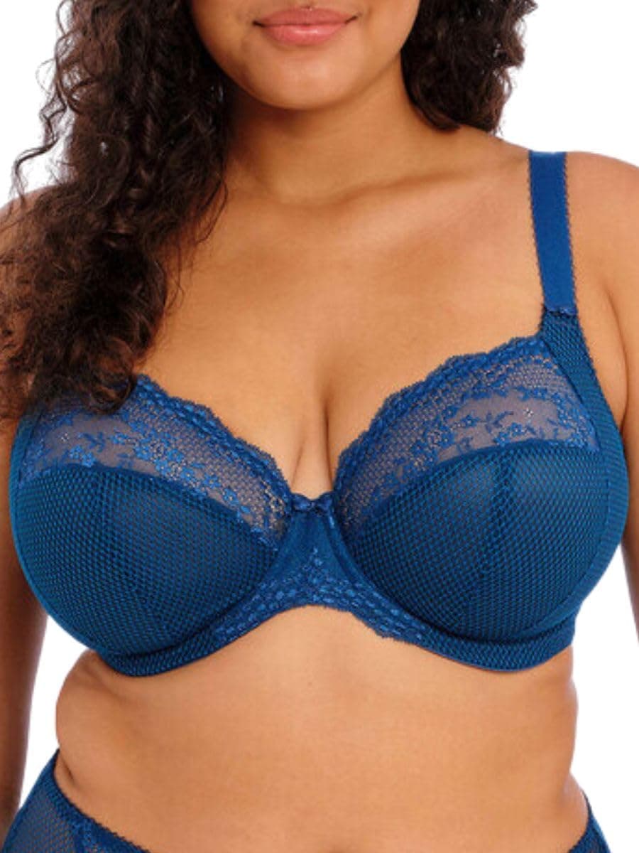 Sujetador Charley Stretch Plunge de Elomi para mujer: encaje elástico y malla, opción Racerback. Low Plunge UK Tallas D-JJ, US Tallas D-N