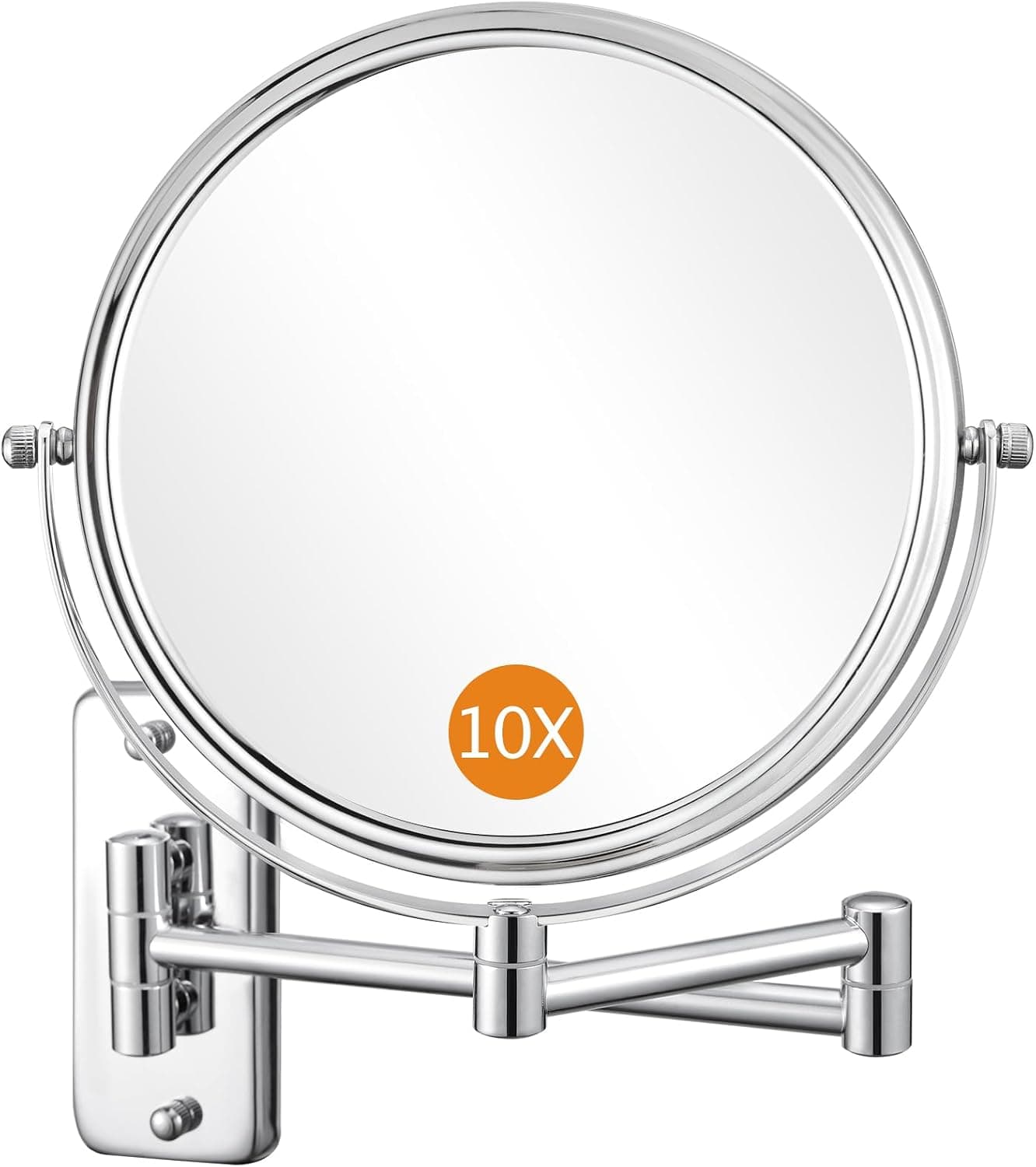 DECLUTTR Espejo de aumento montado en la pared de 8 pulgadas con aumento de 10x, espejo de maquillaje de tocador de doble cara para baño, acabado cromado