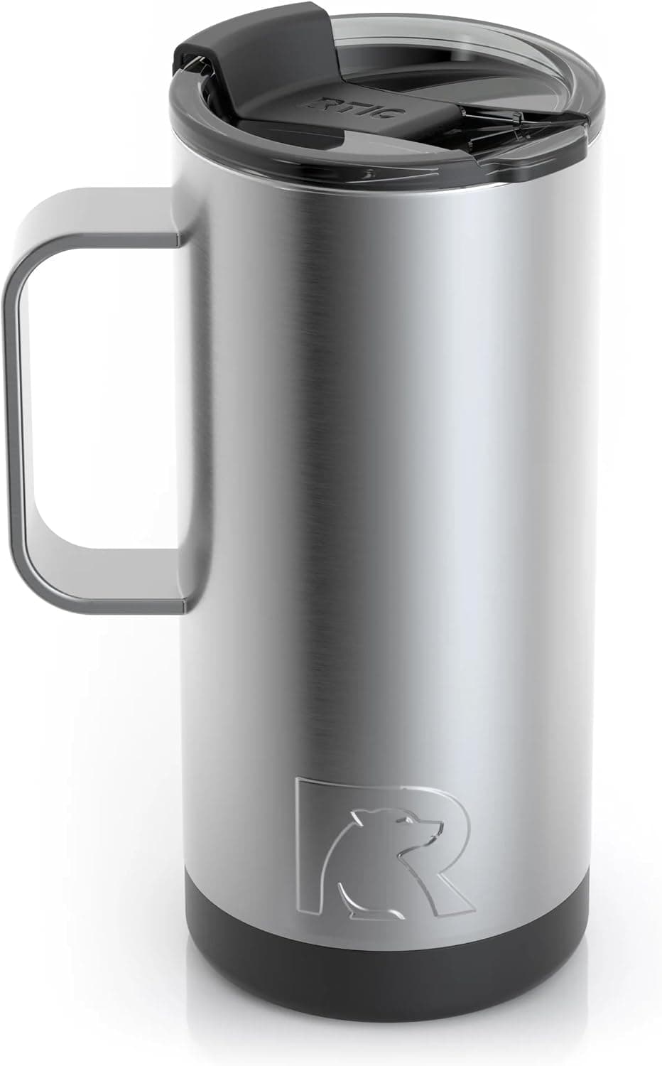 RTIC Taza de viaje de café de 16 oz con tapa y asa, tazas aisladas al vacío de acero inoxidable, a prueba de fugas, derrames, bebidas calientes y frías, vaso térmico portátil para coche, camping