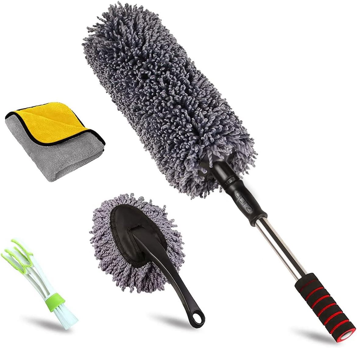 upra Ultimate Car Duster Kit, el mejor plumero multiusos de microfibra, herramientas de limpieza interior y exterior, cepillo para detalles del tablero, sin pelusas, eliminación de polen, mango extensible, Tuck, SUV, RV, juego de 4