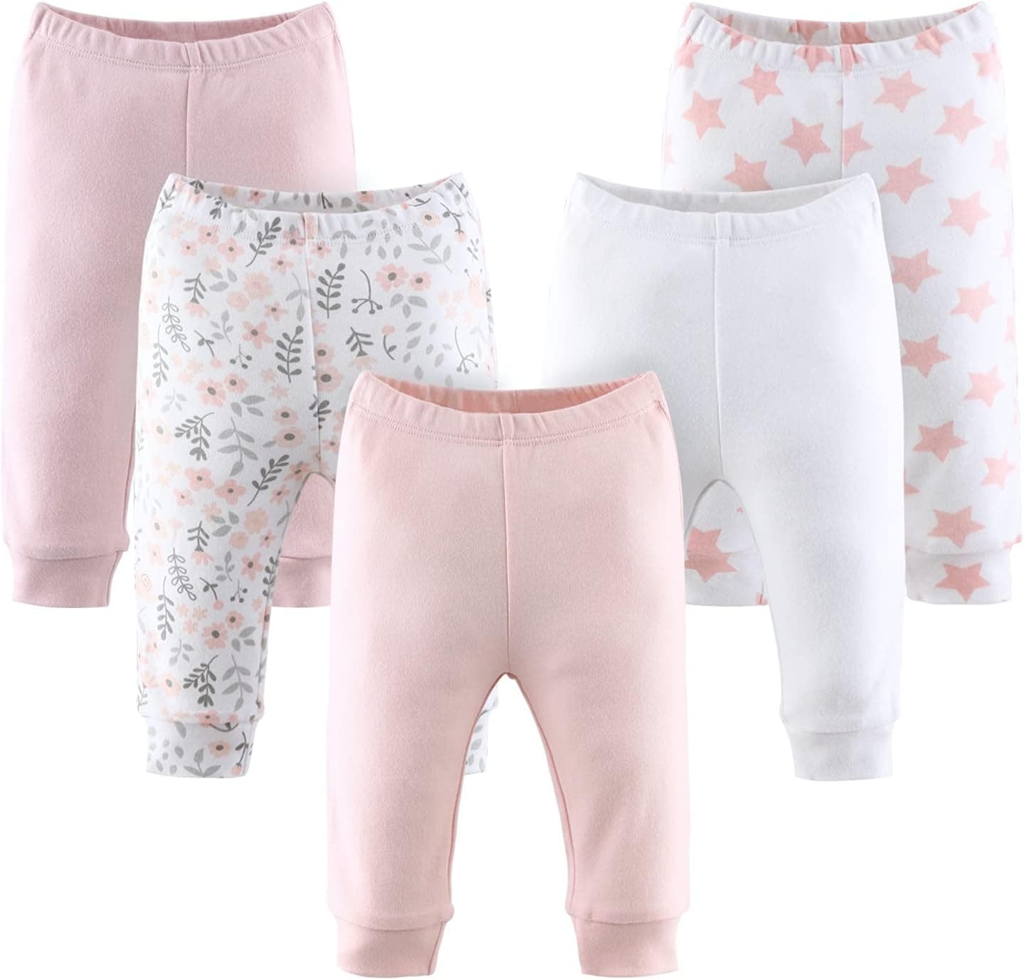 The Peanutshell - Juego de 5 pantalones para bebé niña, 100% algodón, pantalones para niños de 0 a 24 meses, ropa para niños pequeños y bebés, flor