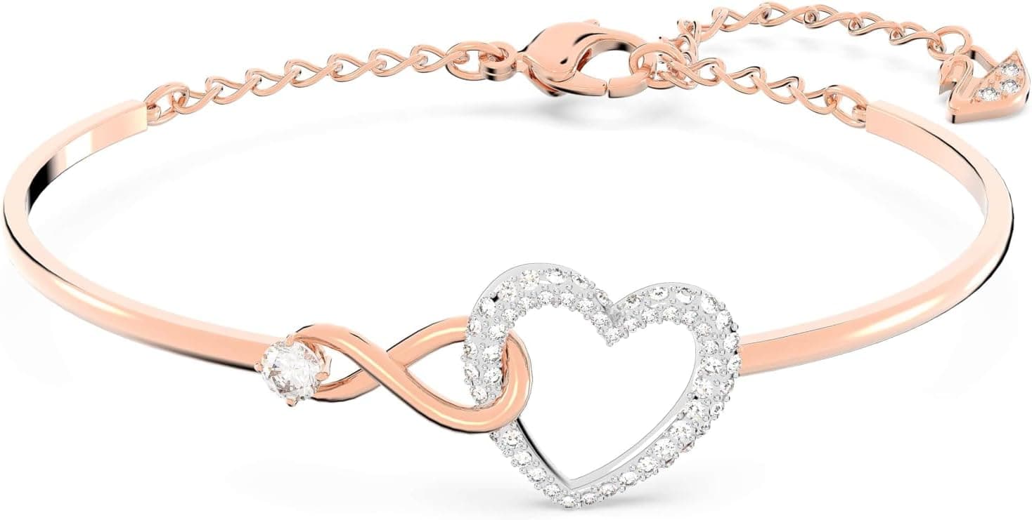 Colección de joyas Swarovski Infinity Heart, collares y pulseras, acabado en tono oro rosa y rodio, cristales transparentes