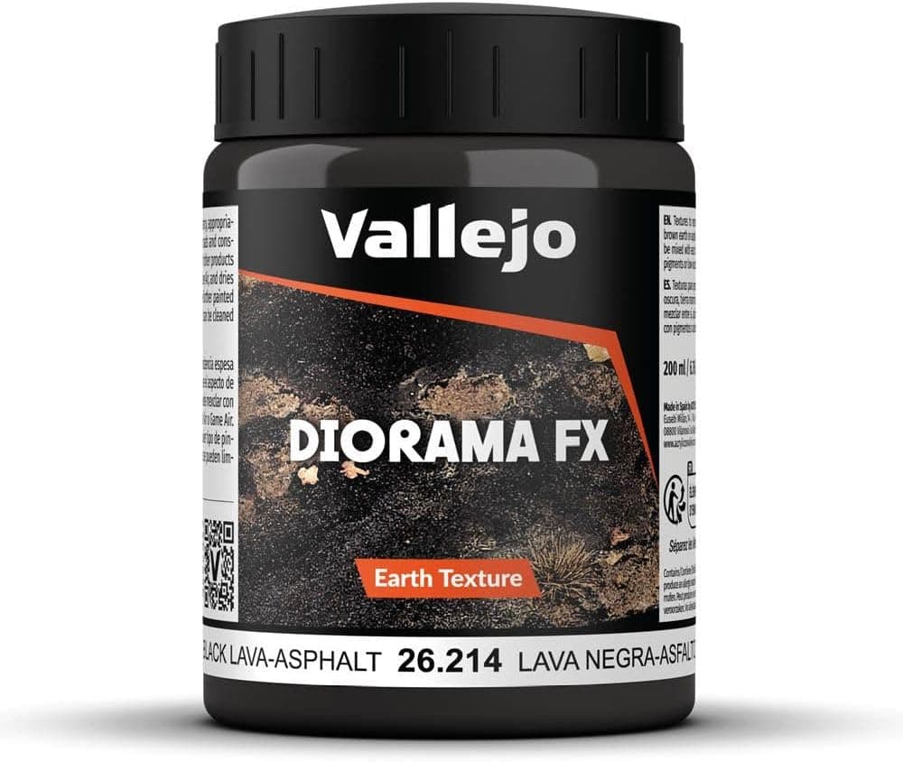 Vallejo - Diorama FX Earth Textures | Black Lava - Asphalt 200 ml (6.76 fl.oz.) | Color acrílico de primera calidad para modeladores y entusiastas de las miniaturas