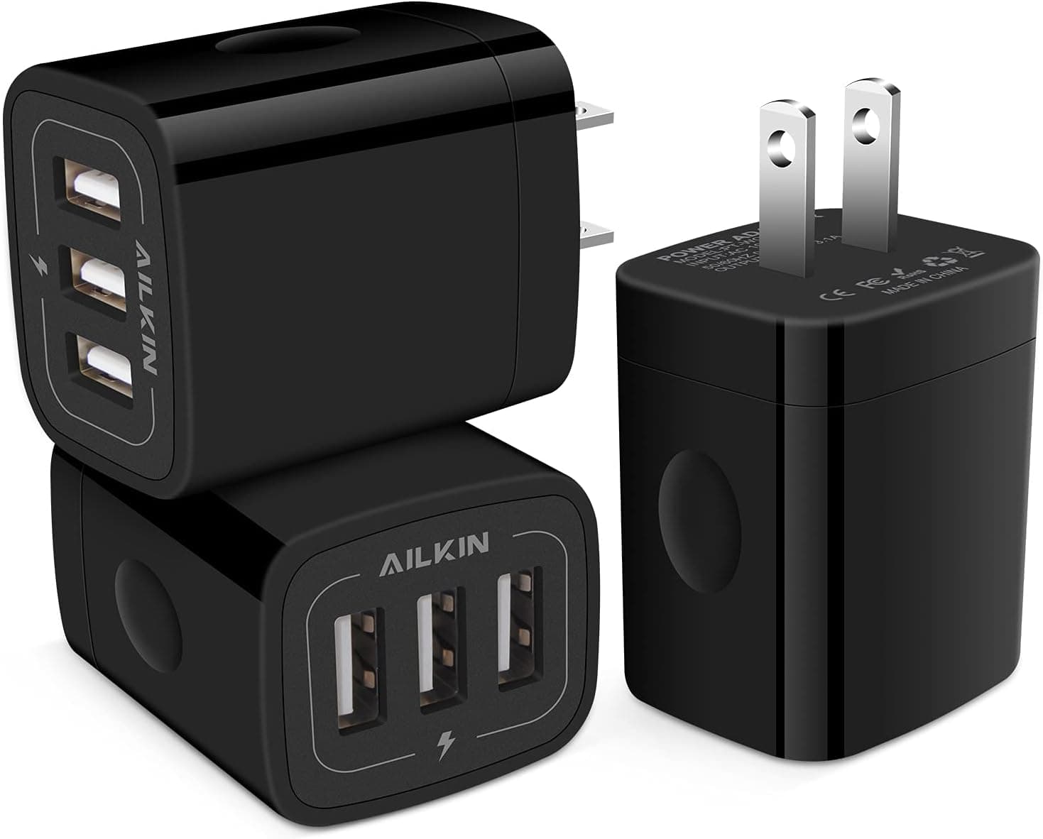 Cargador de pared USB AILKIN 3, adaptador de carga triple, bloque de carga rápida | Enchufe de bloque de estación de carga doméstica para iPhone, Samsung Galaxy, LG, Motorola, Google Pixel, Oneplus, Base Box Cagardor para