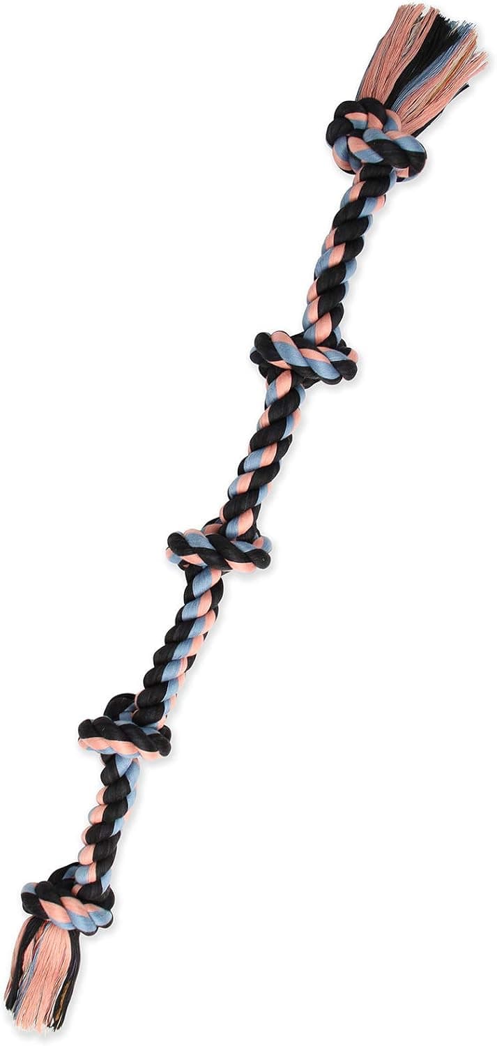 Mammoth Flossy Chews Remolcador de cuerda multicolor de 5 nudos – Juguete de remolcador de algodón y poliéster de primera calidad para perros – Juguete interactivo de cuerda para perros – Juguete masticable para perros grandes – Extragrande, 36 pulgadas