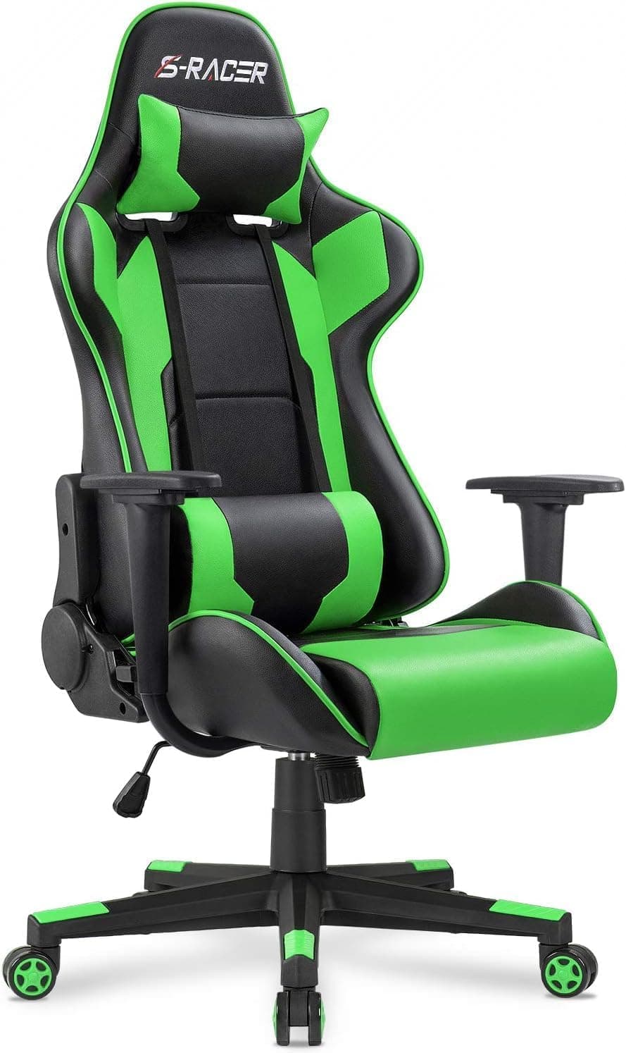 Homall Silla para videojuegos, silla de oficina con respaldo alto, silla de escritorio de cuero, silla de escritorio ejecutiva, ergonómica, ajustable, giratoria, con reposacabezas y soporte lumbar (verde)