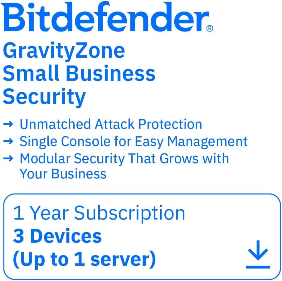 Bitdefender GravityZone Small Business Security – 3 Devices (Up to 1 Server) | 1 Year Subscription | PC/Mac | Online Code
