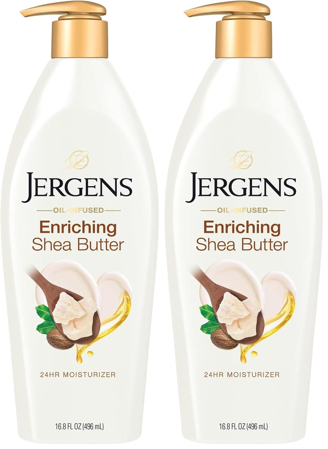 Jergens Shea Butter Hand and Body Lotion, Deep Conditioning Moisturizer, 3X More Radiant Skin, with Pure Shea Butter, Dermatologist Tested, 16.8 Oz (Pack of 2)