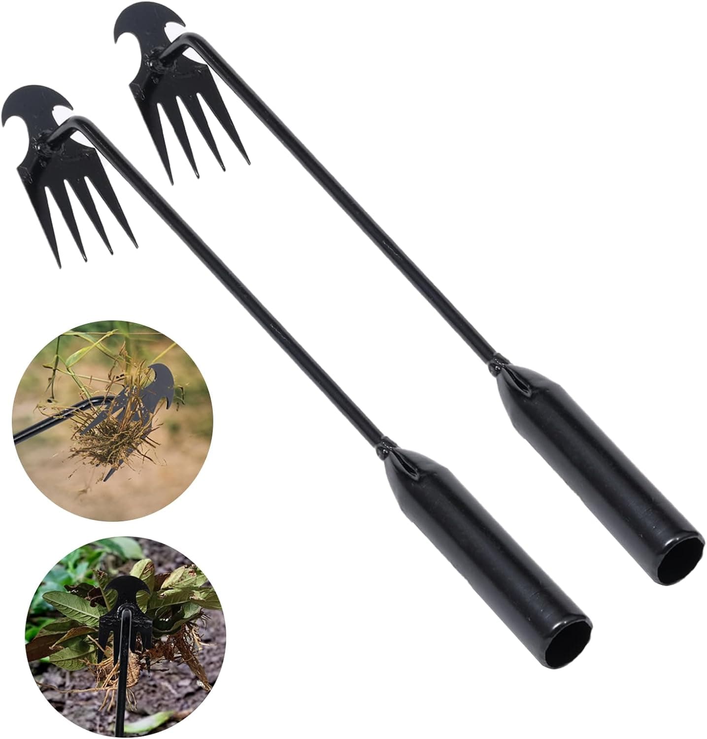 Herramienta extractora de malas hierbas, herramienta de extracción de malas hierbas de jardín, herramienta portátil para desmalezar, herramienta de desmalezado, 4 dientes de acero al manganeso forjado a mano para horticultura, jardín, granja, plantación y deshierbe