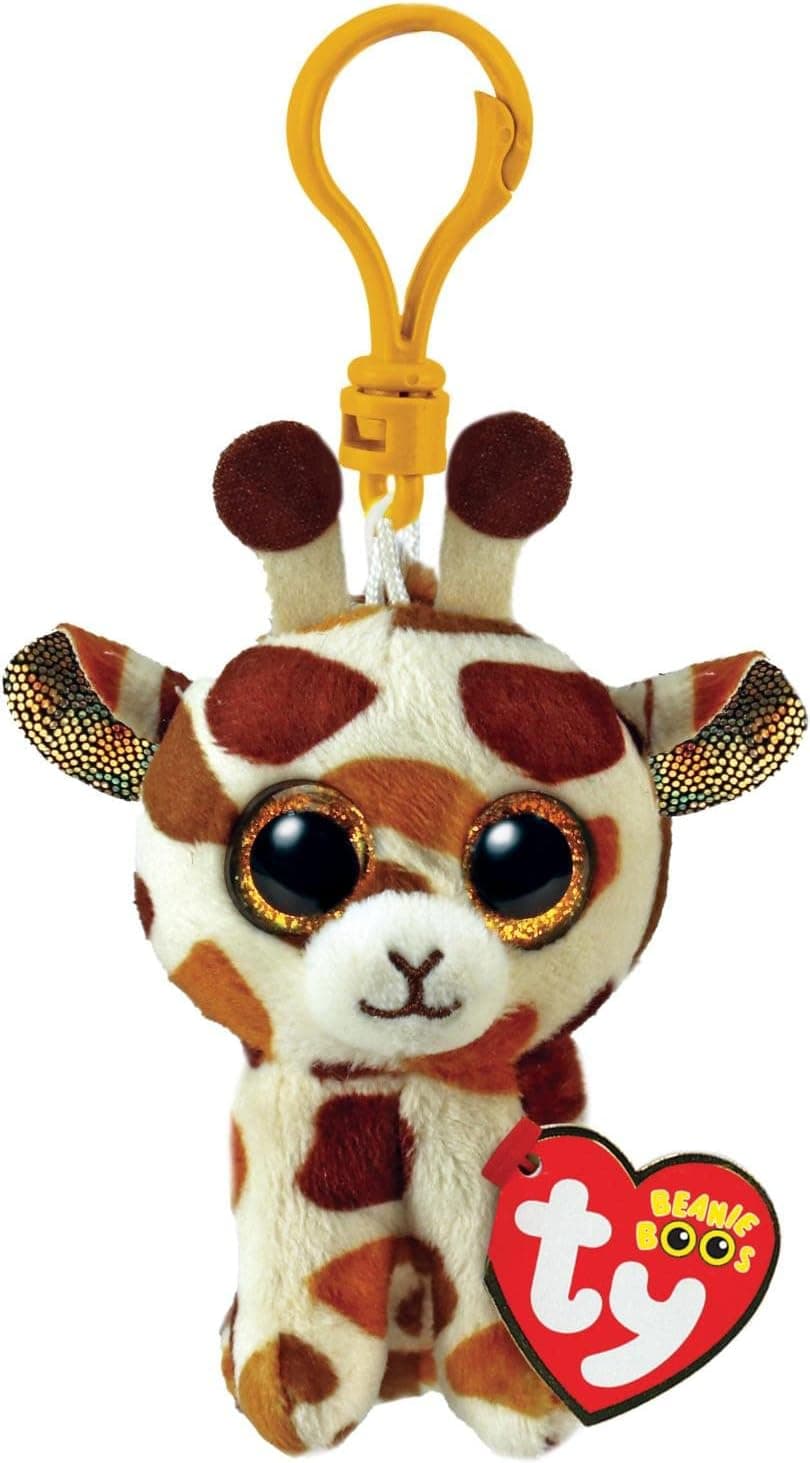 ty - 35257 Llavero de Peluche - Beanie Boos Clips - Jirafa - Zancos - Marrón y Blanco - Con Ojos Brillantes - El Peluche de Grandes Ojos Brillantes - 12 cm - 35257