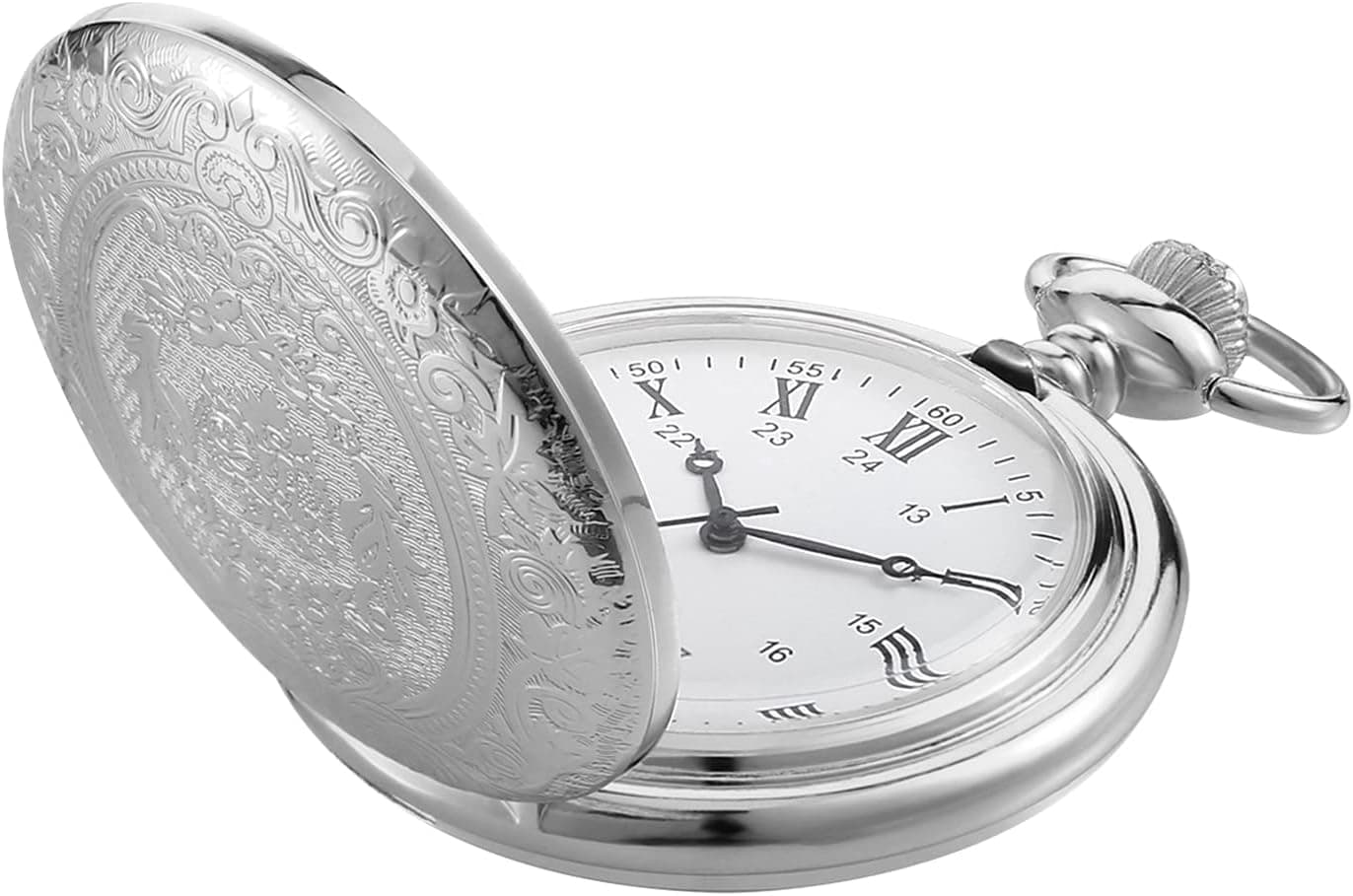Pangda Reloj de bolsillo vintage de acero para hombre con cadena para el día del padre, regalo de Navidad, uso diario