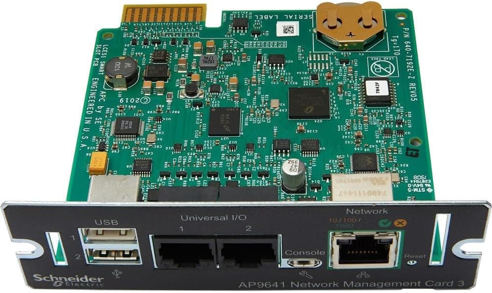 Tarjeta de gestión de red APC UPS 3, rack, negra con 2 puertos USB y monitoreo de temperatura, modelo más nuevo 2020 (AP9641)