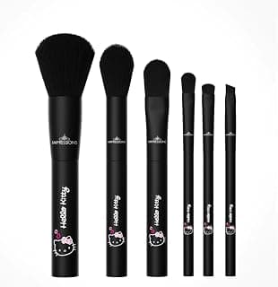 Impressions Vanity Juego de 6 brochas de maquillaje Hello Kitty Just Slay, brochas suaves súper lindas para base, polvo facial, mezcla de maquillaje, sombra de ojos y aplicación de delineador (negro)