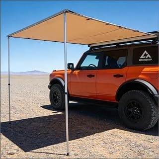 Toldo para vehículos de 8,2'x10' - Toldo para coche, parasol extraíble para portaequipajes de techo | Postes de aluminio con bloqueo giratorio mejorados, toldo lateral para vehículo 4x4 para SUV, camión, furgoneta, acampada por tierra, resistente al agua UV50+ PU10000mm
