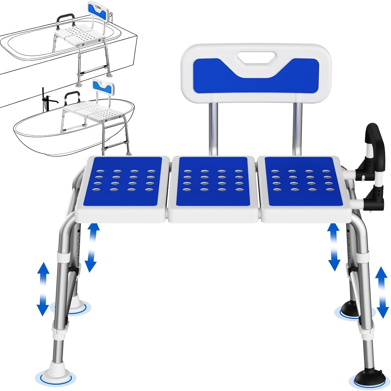Banco de transferencia de bañera Ducha Silla de 500 lb para bañera interior Silla de baño ajustable en anchura y altura para discapacitados con asiento de ducha extendido y respaldo reversible para personas mayores, ancianos y discapacitados