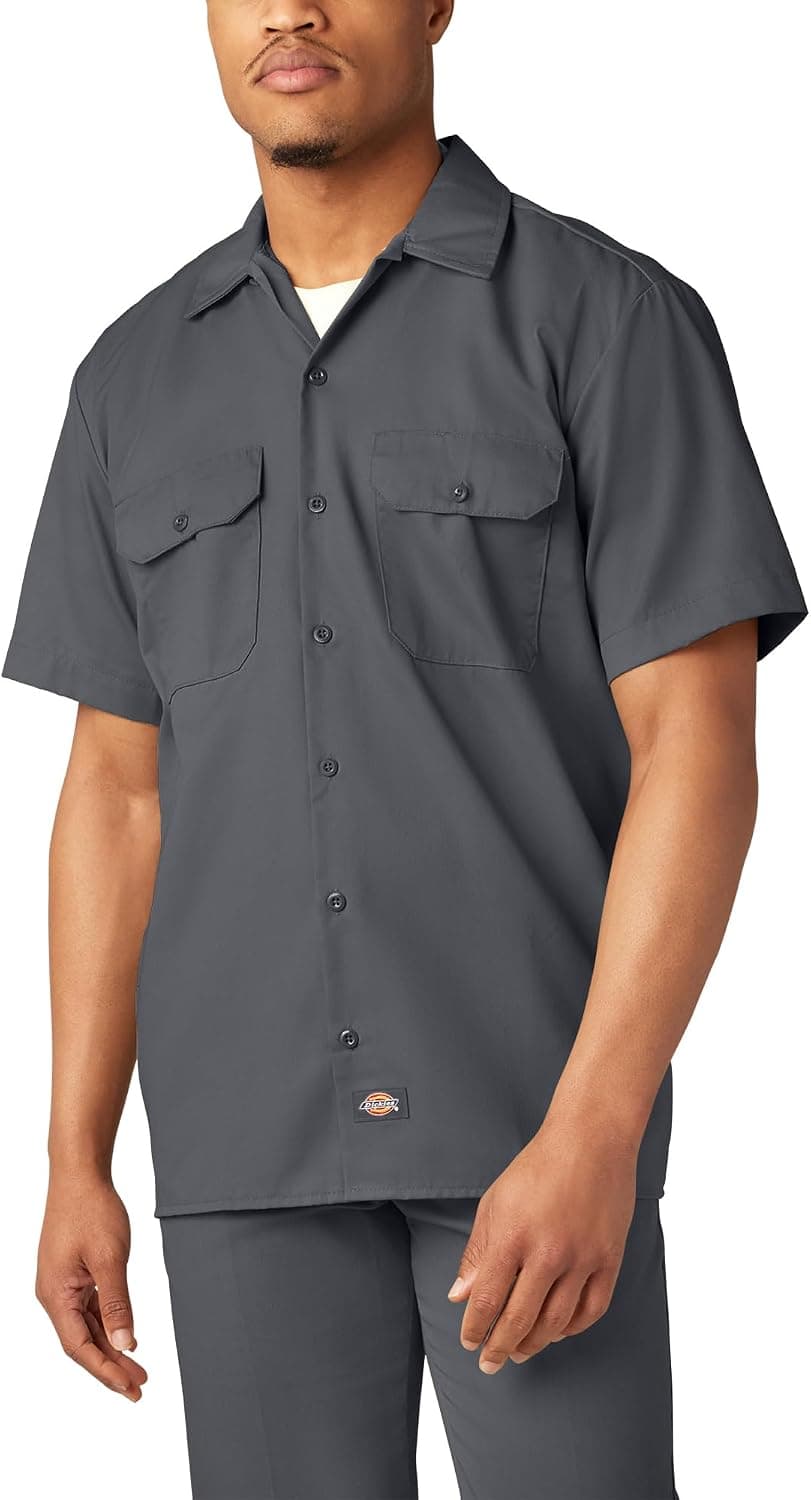 Dickies Camisa de trabajo de manga corta para hombre – Camisas de sarga duraderas con botones para hombre, uniforme ligero para uso diario