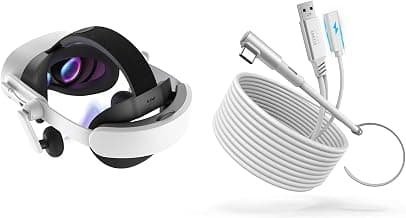 KIWI design Correa de Audio para la Cabeza con batería para Meta/Oculus Quest 3/3S, Auriculares de Carga DualFast K4 Duo y Cable de Enlace de Carga de 16 pies