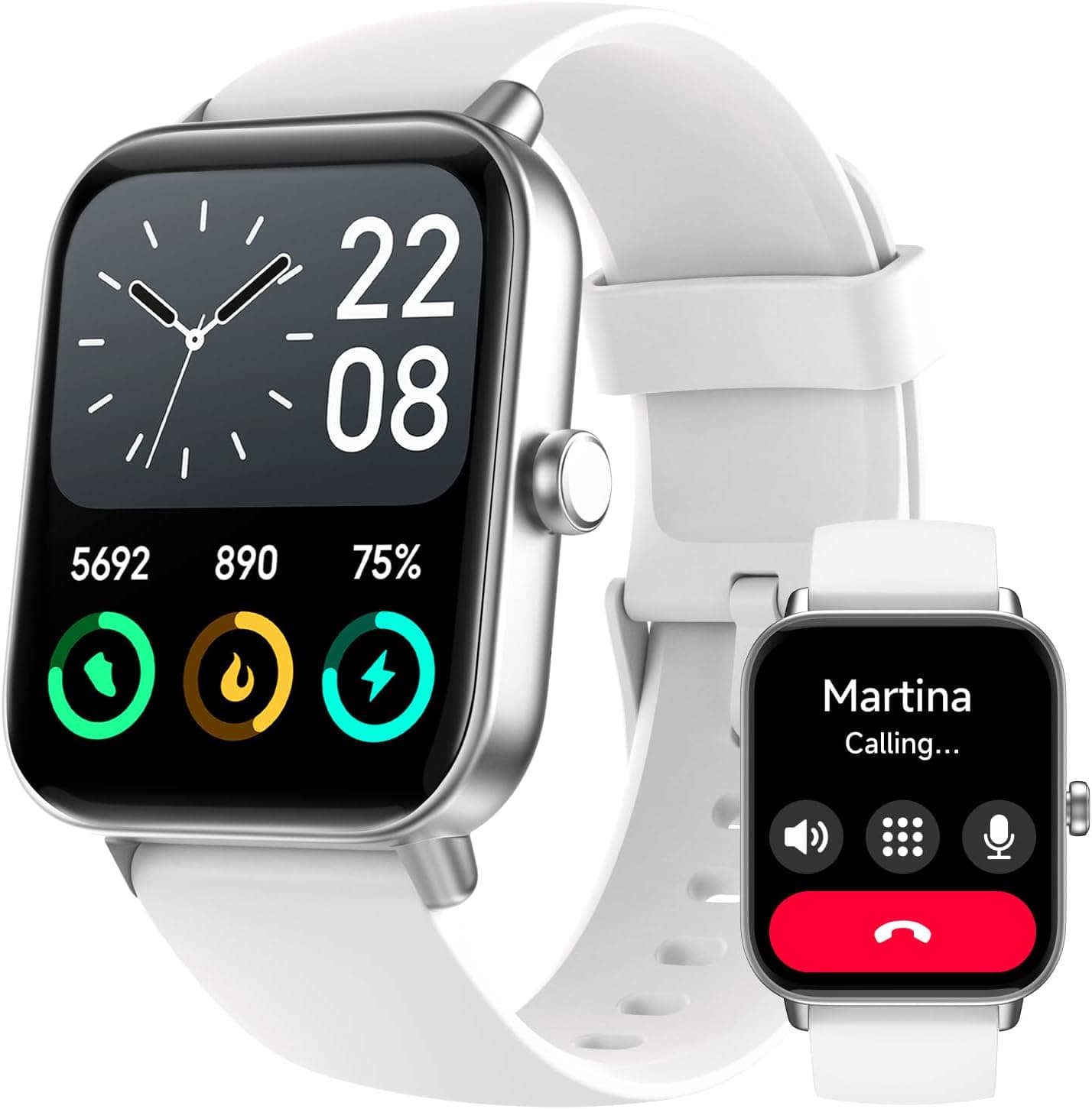 Fitpolo Reloj inteligente para hombres y mujeres, pantalla táctil de 1,8 pulgadas, llamada Bluetooth, Alexa integrado, frecuencia cardíaca 24 horas, 7 días a la semana, monitor SpO2, conteo de pasos, seguimiento del sueño, reloj rastreador de actividad física resistente al agua IP68 para Android iPhone