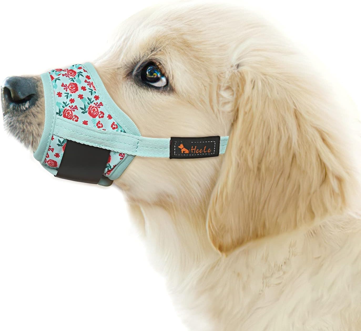 Bozal para perro HEELE, bozal de nailon suave, antimordeduras, ladridos, masticación, malla de aire, transpirable, bebible, ajustable, bozal para mascotas para perros pequeños, medianos y grandes, 4 colores, 4 tamaños (flor P-cian, M) | Masticar antimordeduras y ladridos, permite jadear y beber, perfecto para perros pequeños, medianos y grandes (flor cian, M)