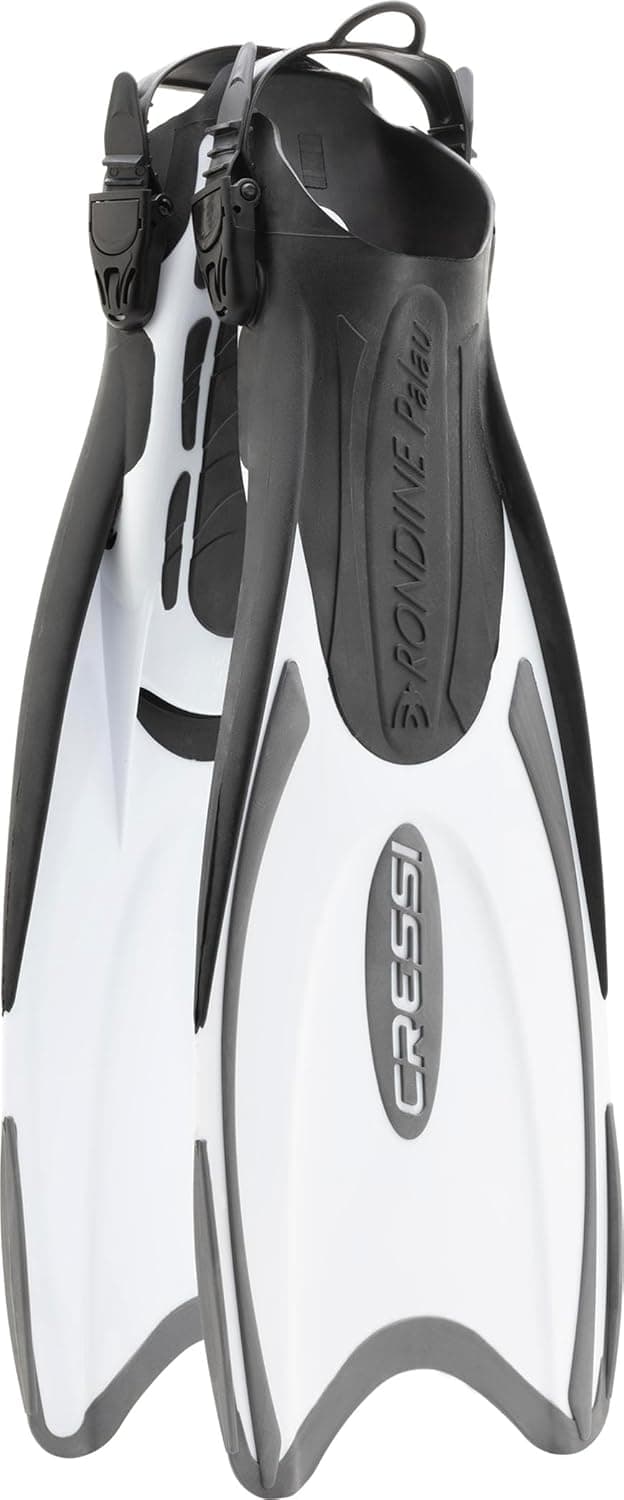Cressi Aletas de Snorkel, Palau, Talón Abierto Ajustable, Aletas de Viaje para Adultos | Hebilla de Ajuste Rápido, Ligera y Cómoda, Propulsión Eficiente, Aletas de Buceo, Aletas de Buceo, Equipo de Snorkel, Hecho en Italia