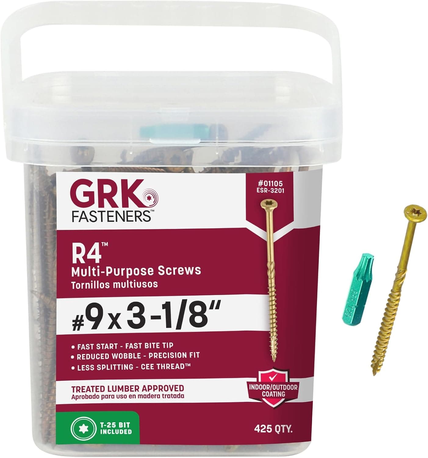 GRK Fasteners R4™ Tornillos para marcos multiusos n.º 9 x 3-1/8", 425 piezas