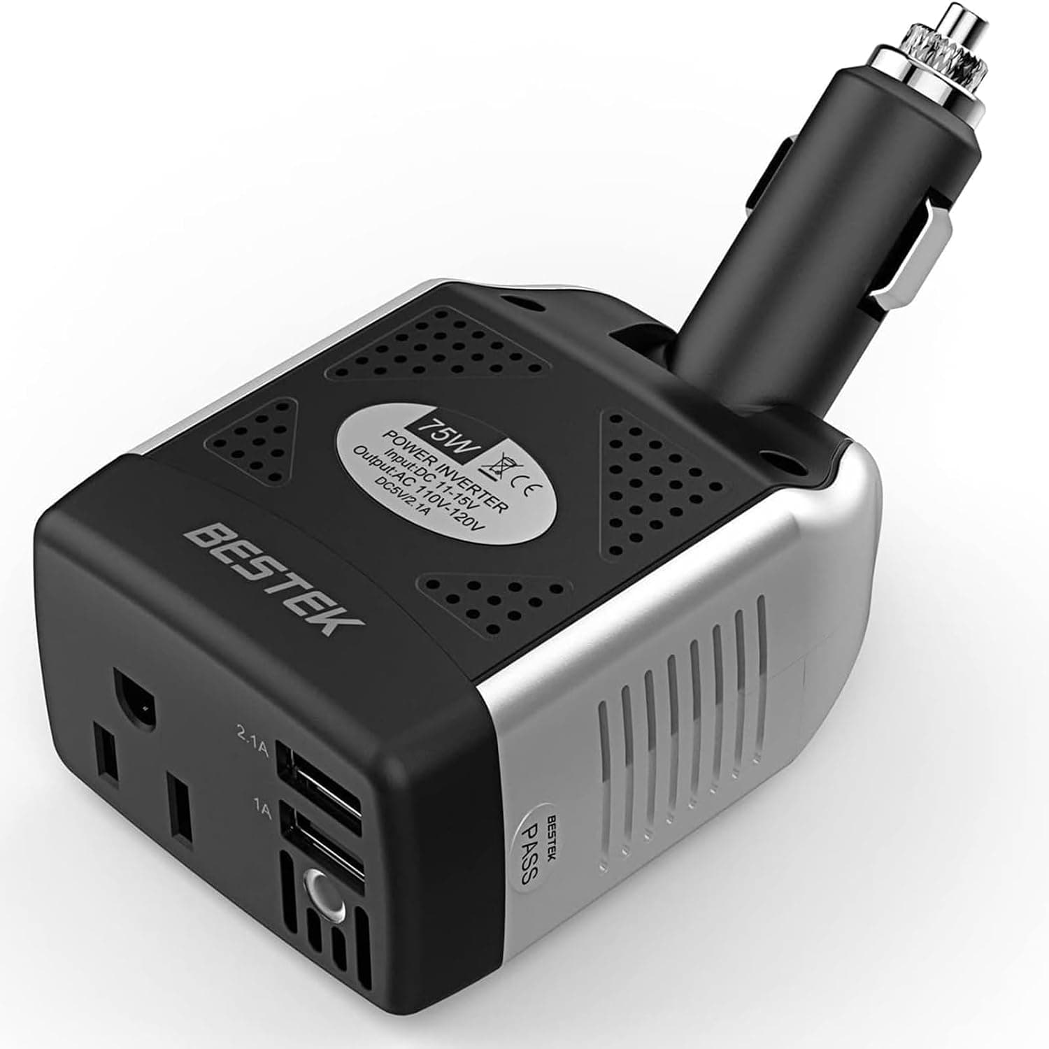 BESTEK 75W Inversor de corriente DC 12V a 110V AC Convertidor de potencia del inversor del coche