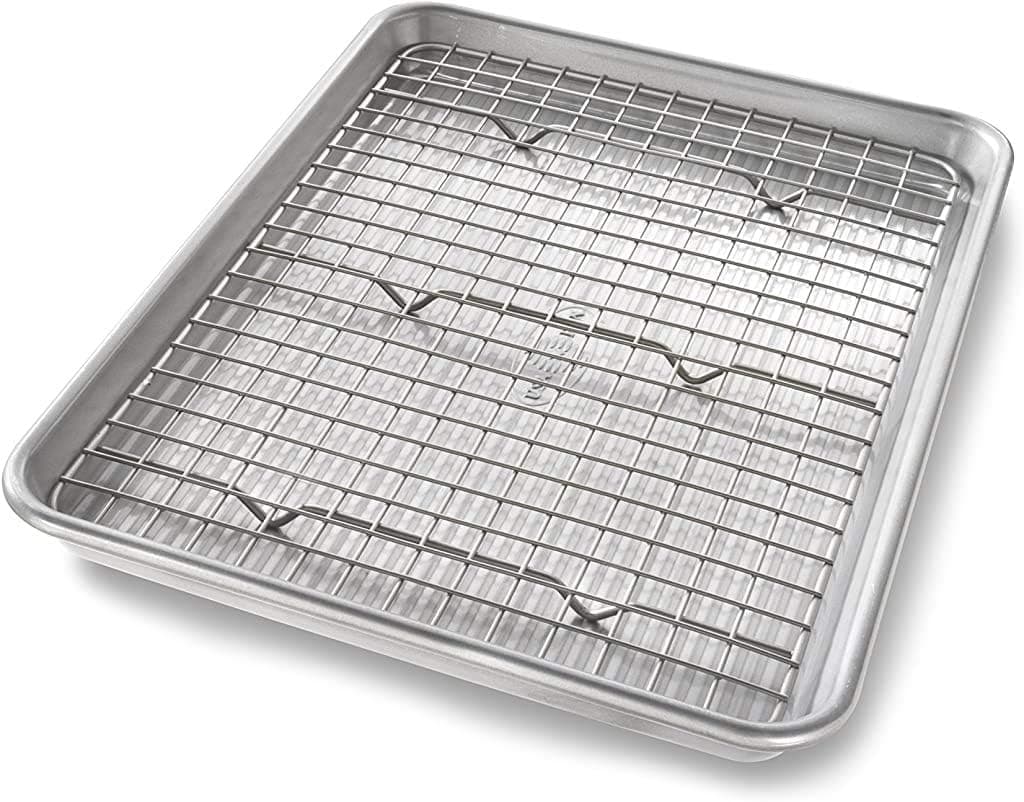 USA Pan Bakeware Juego de bandeja para hornear de un cuarto de hoja y rejilla de enfriamiento antiadherente para hornear, metal