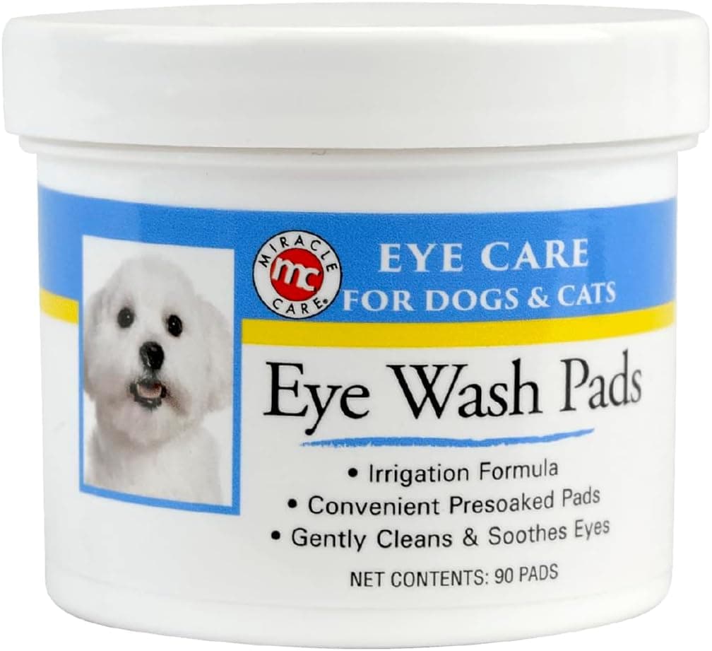 Almohadillas lavaojos Miracle Care para perros y gatos, 90 toallitas empapadas | Toallitas de un solo uso que limpian y calman suavemente los ojos de las mascotas, fórmula que no pica para eliminar los residuos y la suciedad de los ojos, para uso diario