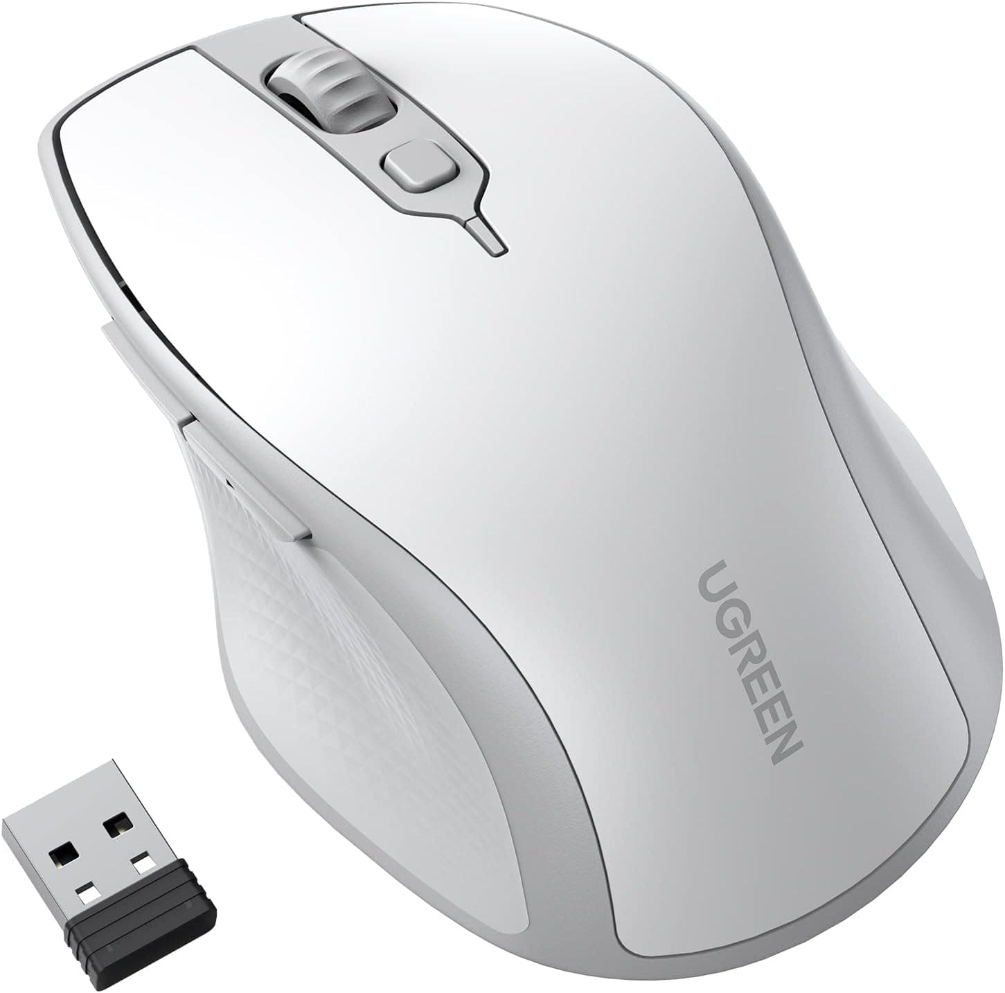 Ratón Inalámbrico UGREEN, Ratón Ergonómico Bluetooth 5.0 para Portátil, Inalámbrico 2.4G con Receptor USB, 1000/1600/2000/4000 PPP, Ratones Silenciosos de 5 Botones para MacBook, PC, Escritorio, Chromebook, Blanco