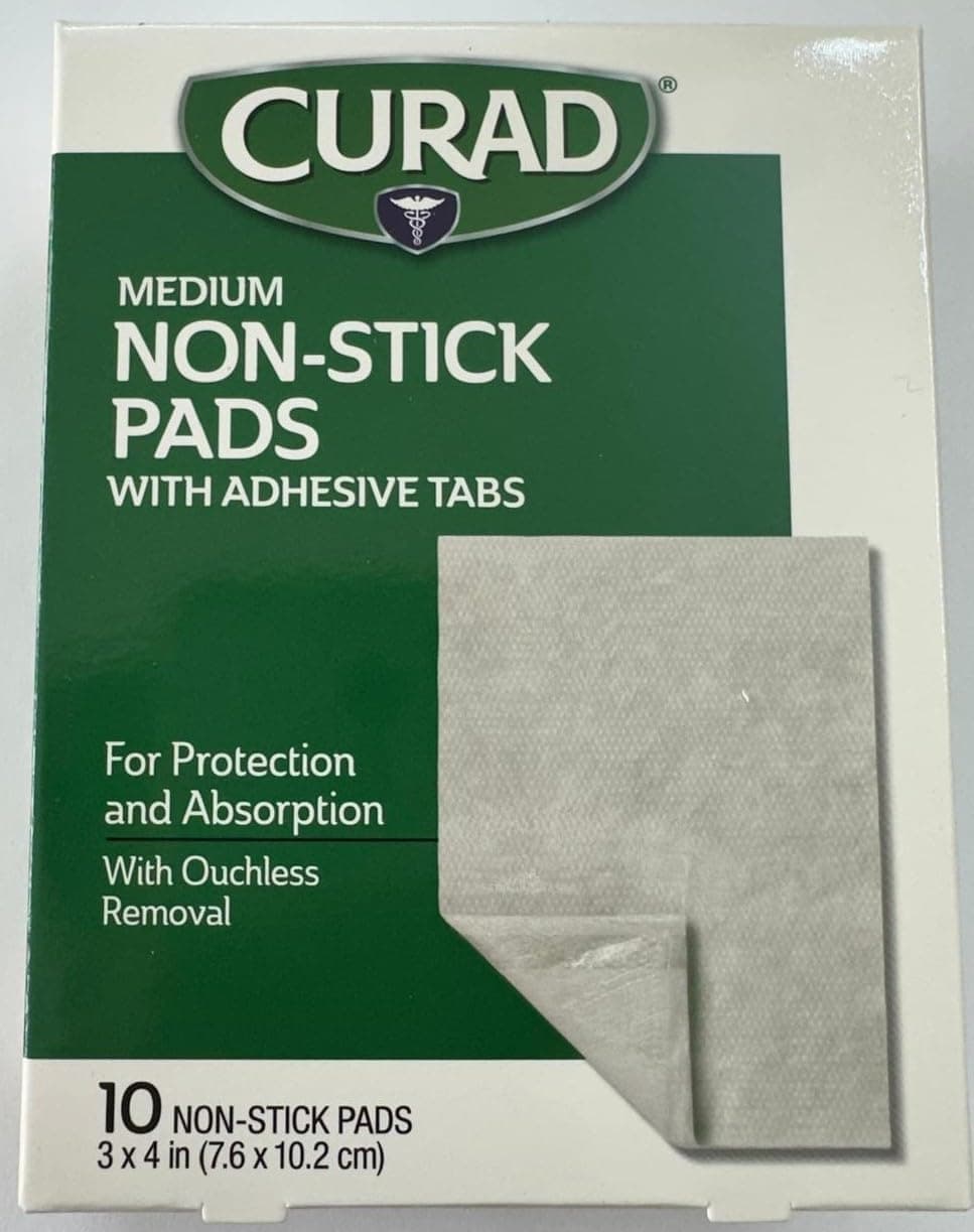 CURAD Sterile Nonstick Pads 3" x 4", Not Made from Natural Rubber Latex, Pack of 12