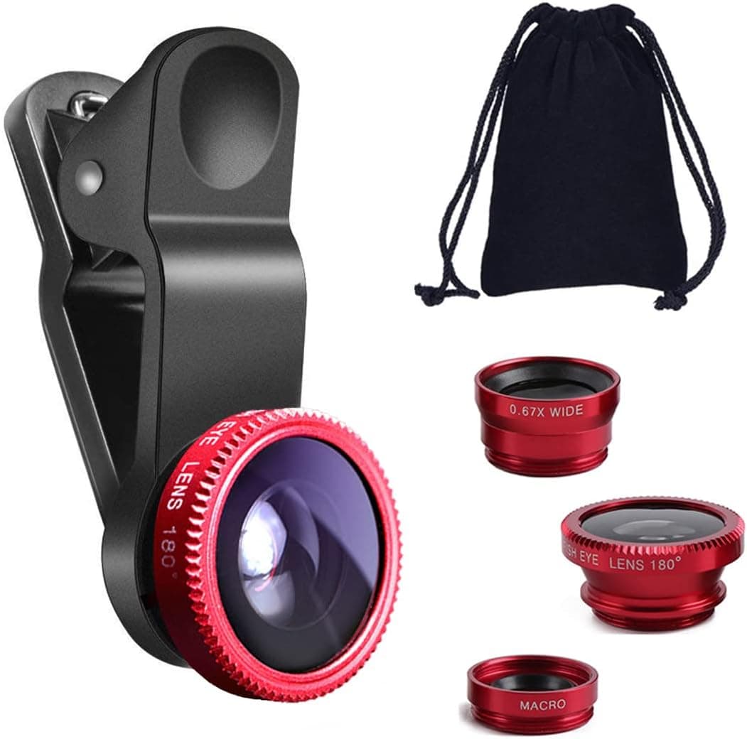 KINGMAS Lente ojo de pez universal 3 en 1, kit de lentes de cámara gran angular con clip macro