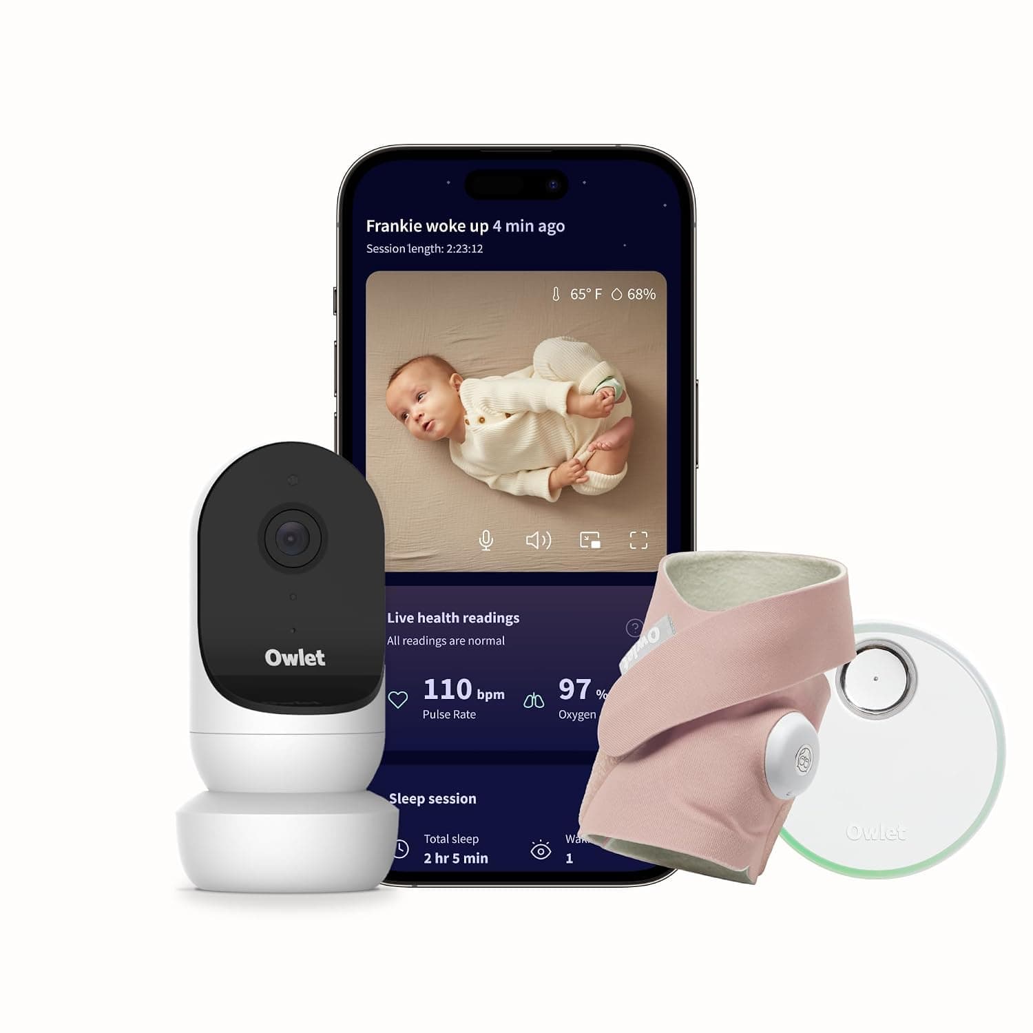Sistema de vigilancia inteligente para bebés Owlet Dream Duo 2, cámara y calcetín - Rosa | La cámara de video Dream Sock + HD aprobada por la FDA rastrea la frecuencia del pulso, el oxígeno, el sueño y alertas en tiempo real