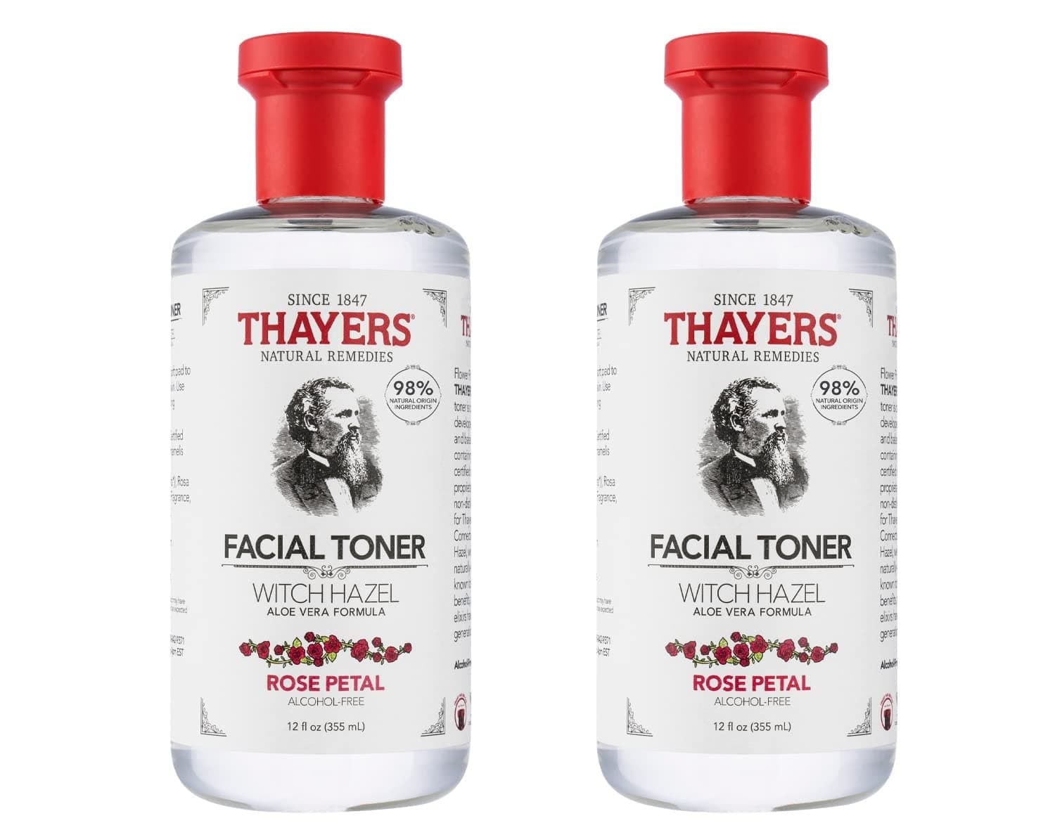 THAYERS Alcohol-Free, Hydrating Rose Petal Witch Hazel Facial Toner with Aloe Vera Formula, Vegan, Dermatologist Tested and Recommended, 12 Oz (Pack of 2)
