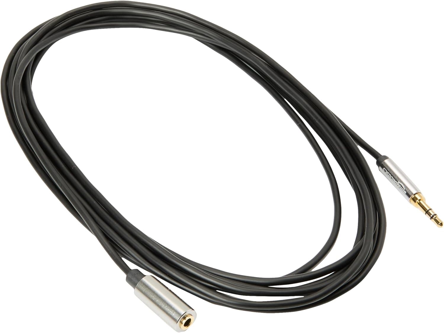 Amazon Basics Cable de extensión de audio auxiliar de 3,5 mm con conector macho a hembra, adaptador para auriculares o teléfono inteligente, 12 pies, negro, AZ35MF02