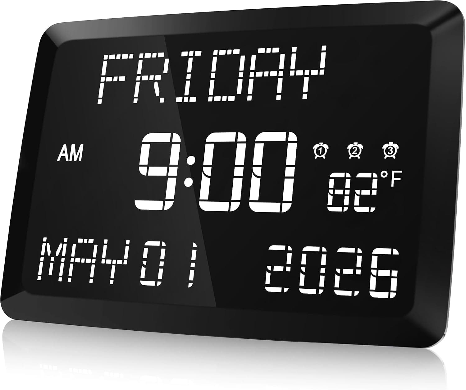 Raynic Reloj digital, reloj calendario con pantalla grande de 11,5 pulgadas con día y fecha, temperatura interior, brillo ajustable, repetición, 12/24 horas, horario de verano para el hogar, oficina, personas mayores