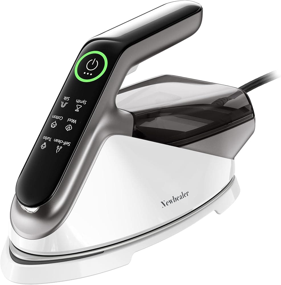 Plancha con generador de vapor, vapor turbo de 1500 W para ropa (blanco plateado) | Plancha de ropa a presión de vapor de 2 bares, 4 modos de vapor y 4 modos de calor seco, calentamiento rápido, tanque desmontable de 350 ml, apagado automático, autolimpieza